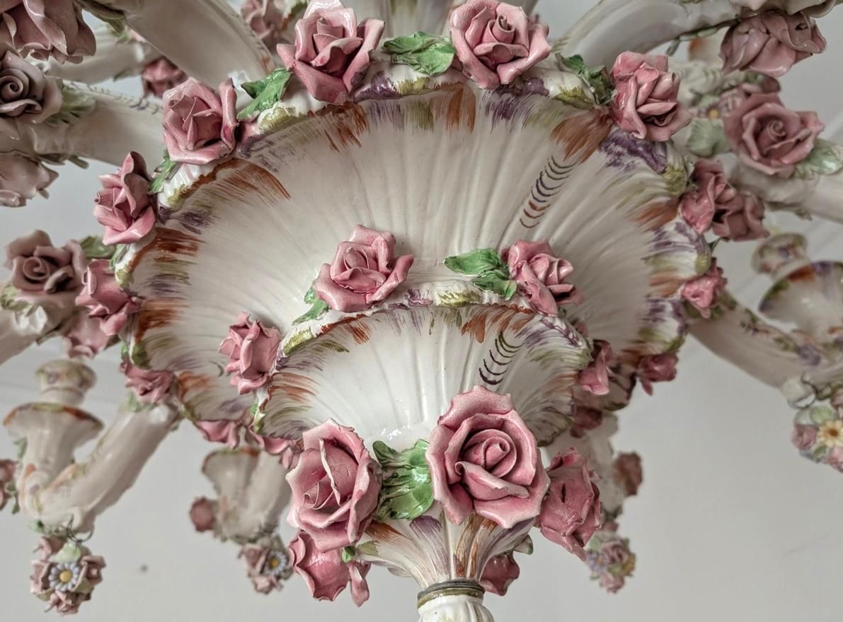 Rare Large 3 Tier Italian Porcelain Chandelier 1950s 24 Lights Capodimonte Style photo 14694.0