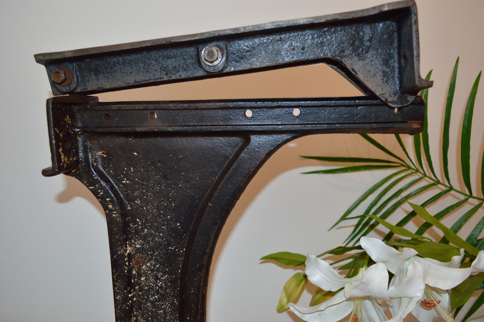 Industrial Table,  Ex Post Office Sorting Room  With Heavy Metal Support Legs photo for sale