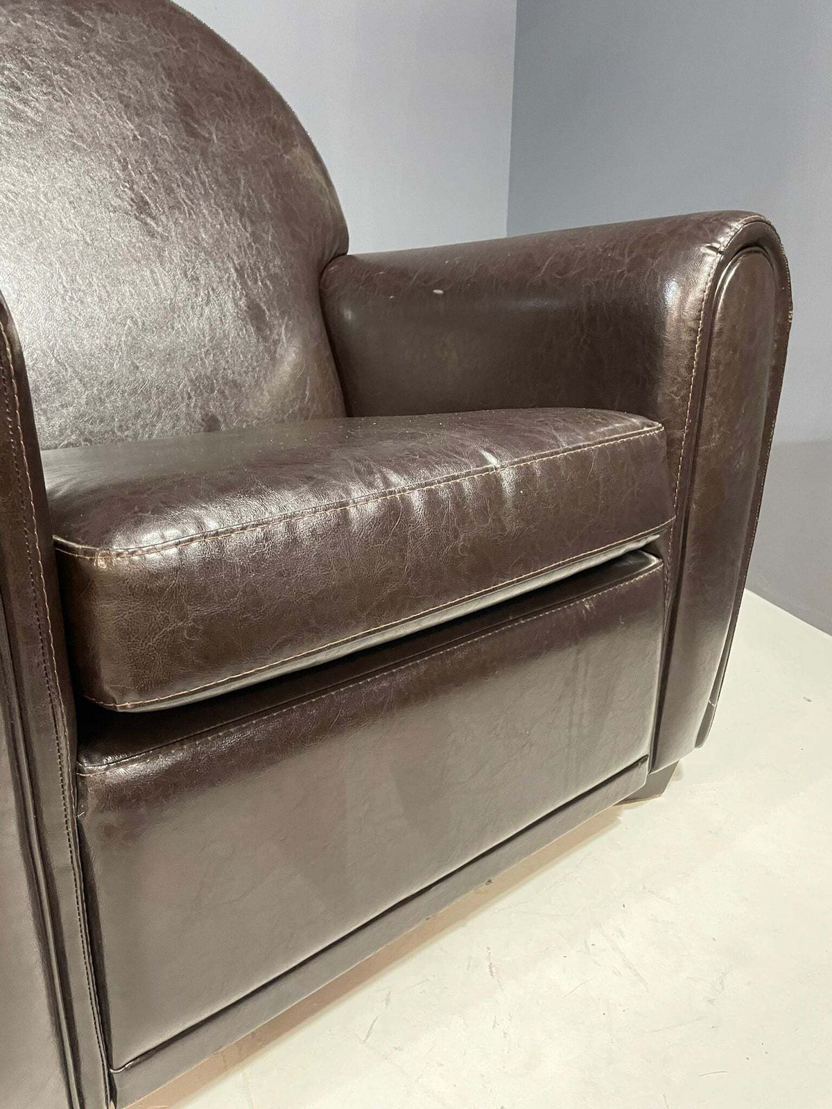 Pair Of Leather Armchairs In French Art Deco Style, 1970s photo for sale
