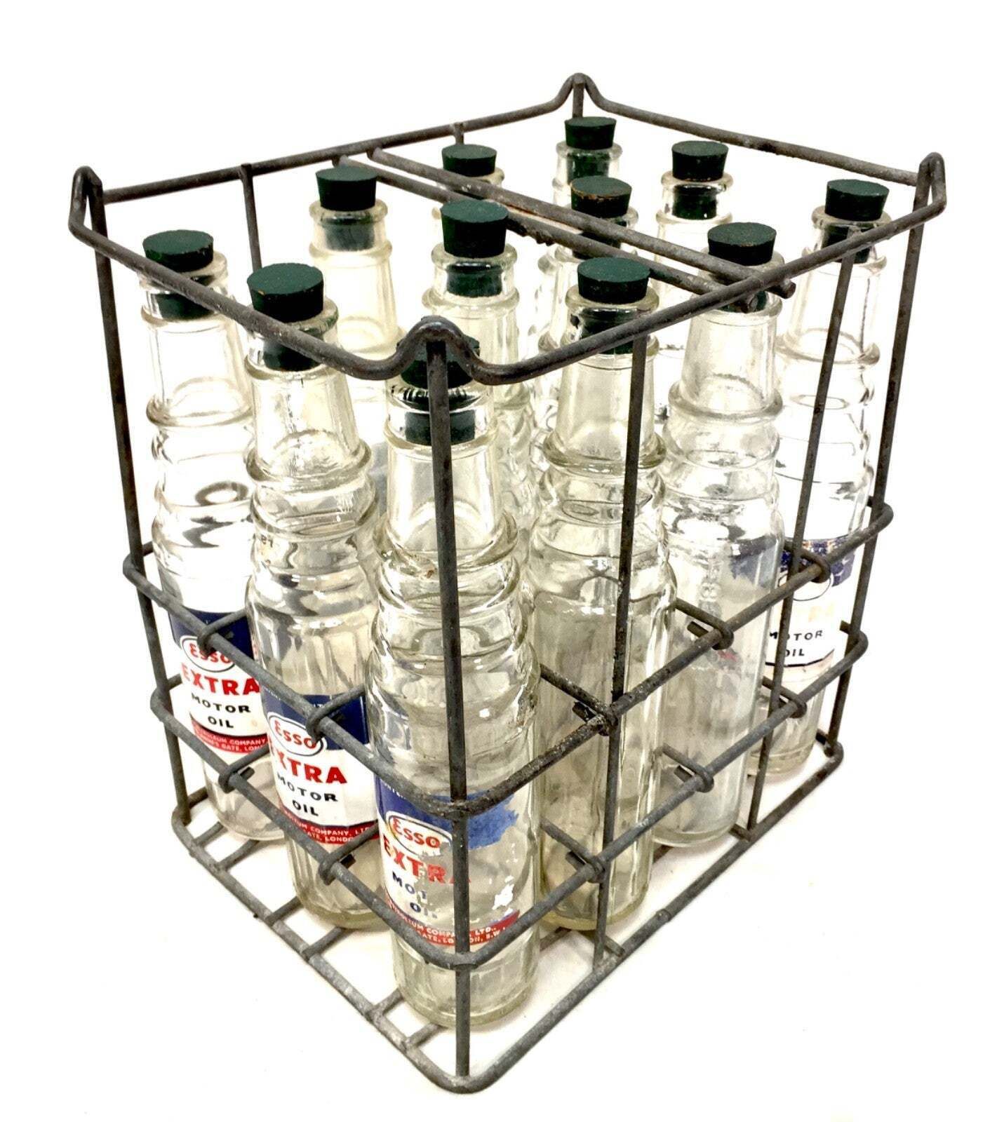 Antique Advertising Esso Extra Motor Oil Pint Bottles In Original Crate C.1940 photo furniture