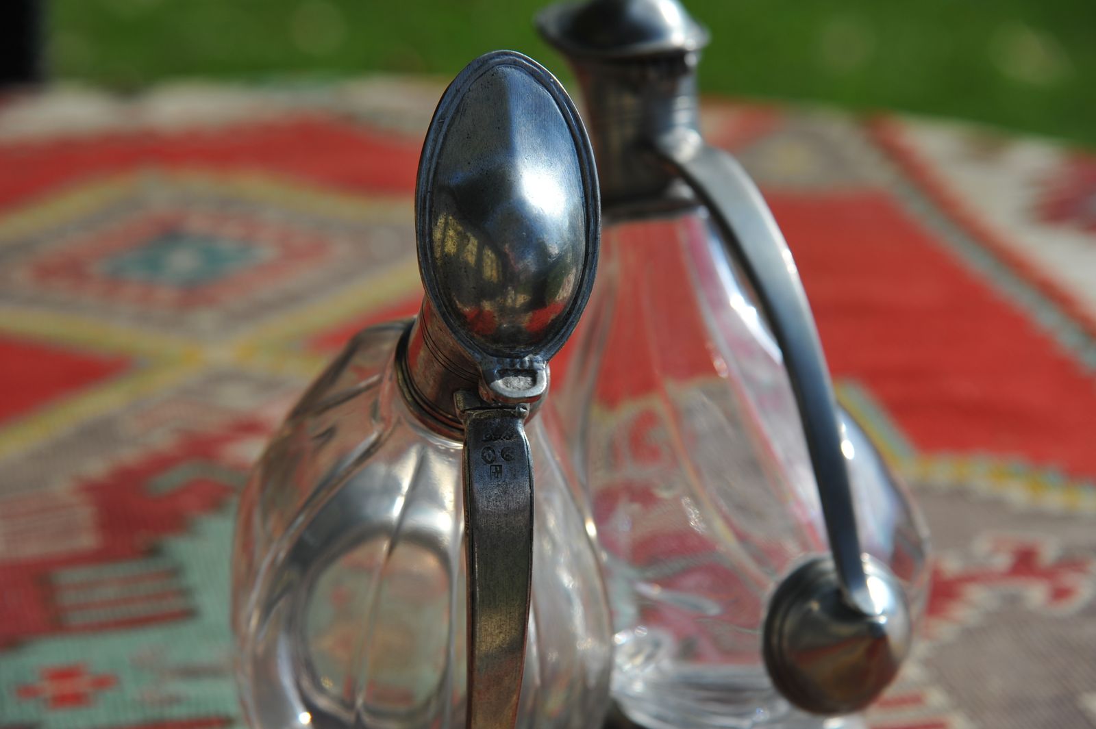 A Pair Of Vintage Italian Glass And Pewter Stylised Duck Decanters photo 245.0