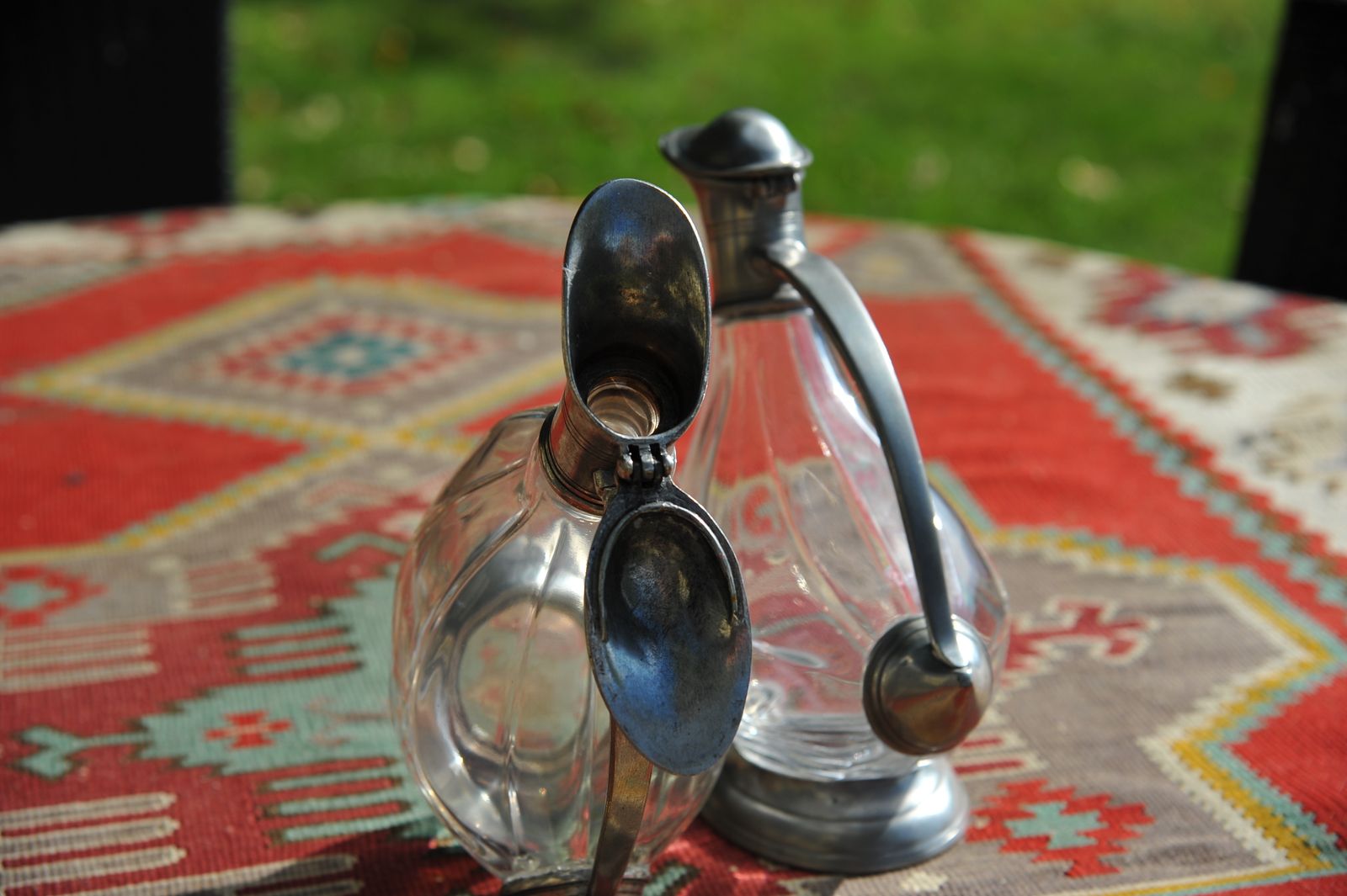 photo furniture A Pair Of Vintage Italian Glass And Pewter Stylised Duck Decanters