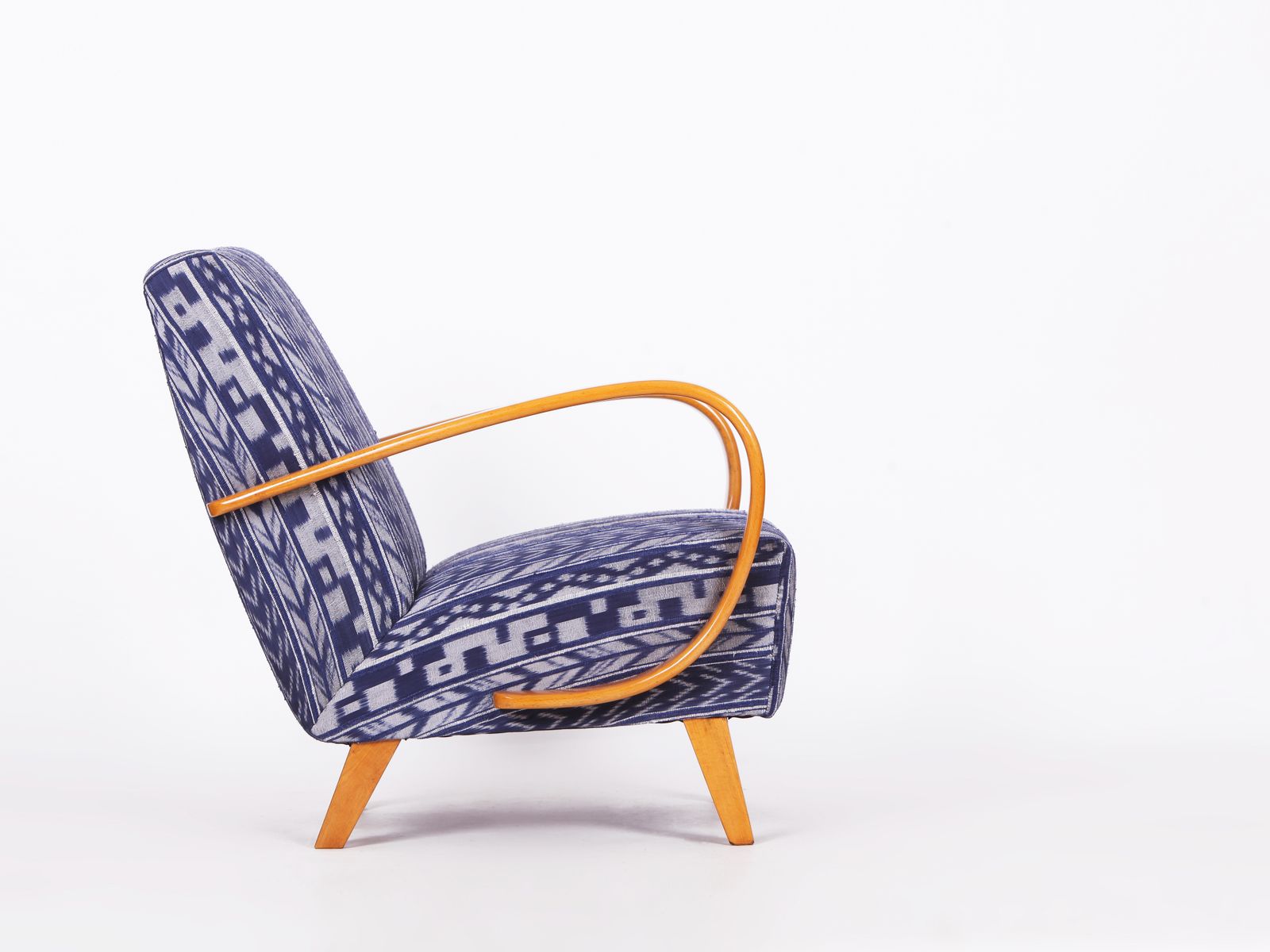 Restored 1950s Jindrich Halabala Armchair In Handwoven Thai Silk photo for sale