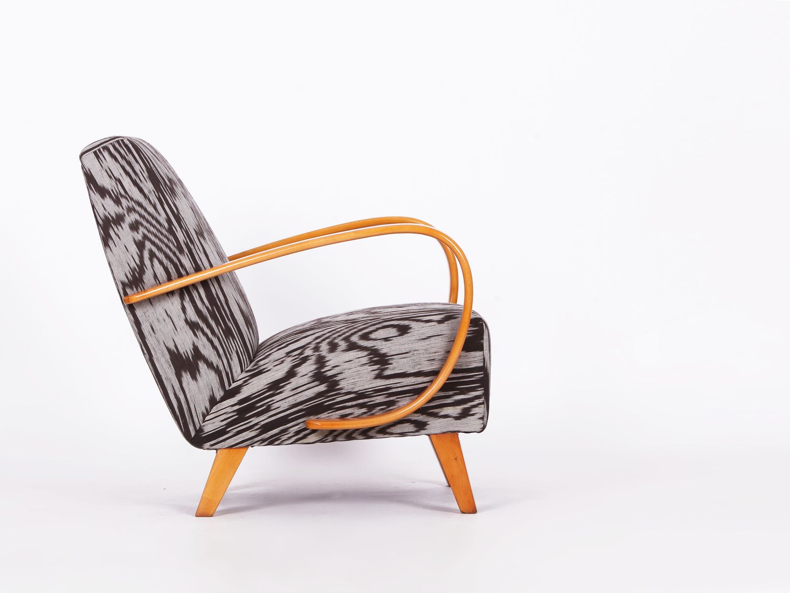 photo furniture Restored 1950s Jindrich  Halabala Armchair In Handwoven Thai Silk