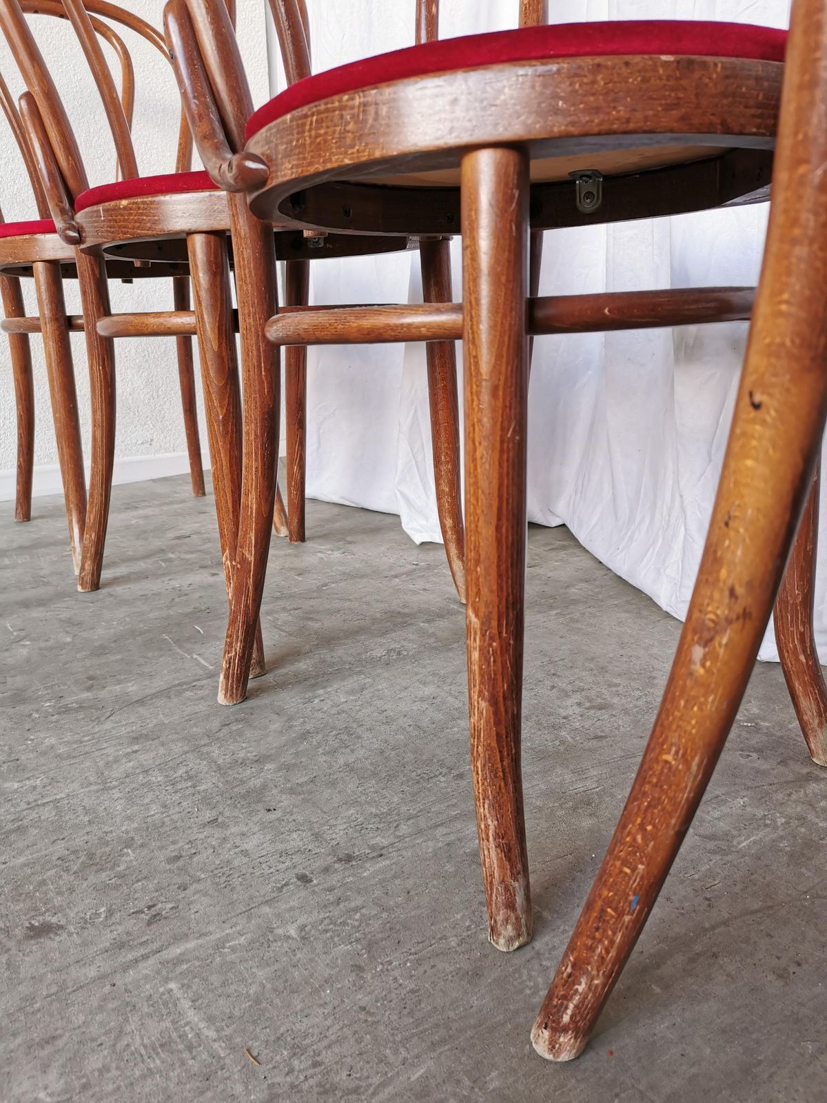 Vintage Bentwood Dining Chairs Set: 1970s Thonet Style, Red Upholstery photo buy