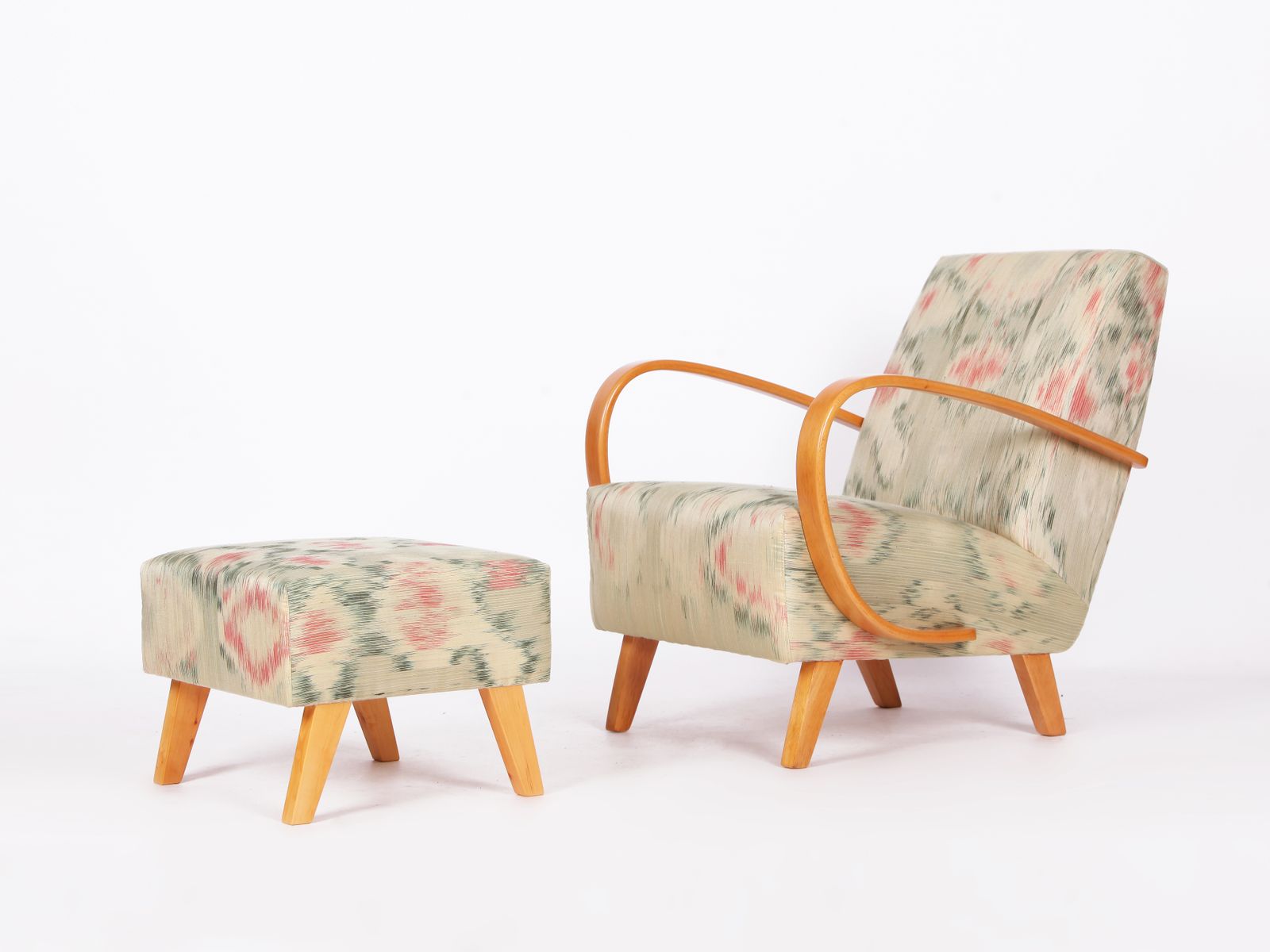 Restored 1950s Jindrich  Halabala Armchair In Handwoven Thai Silk
