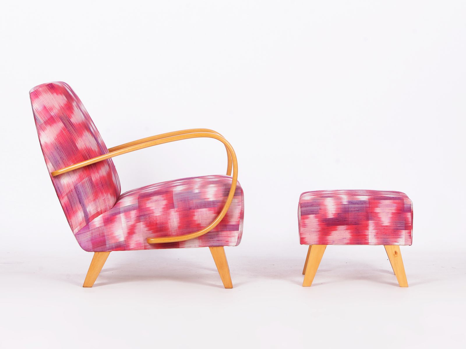 Restored 1950s Jindrich Halabala Armchair In Handwoven Thai Silk photo furniture