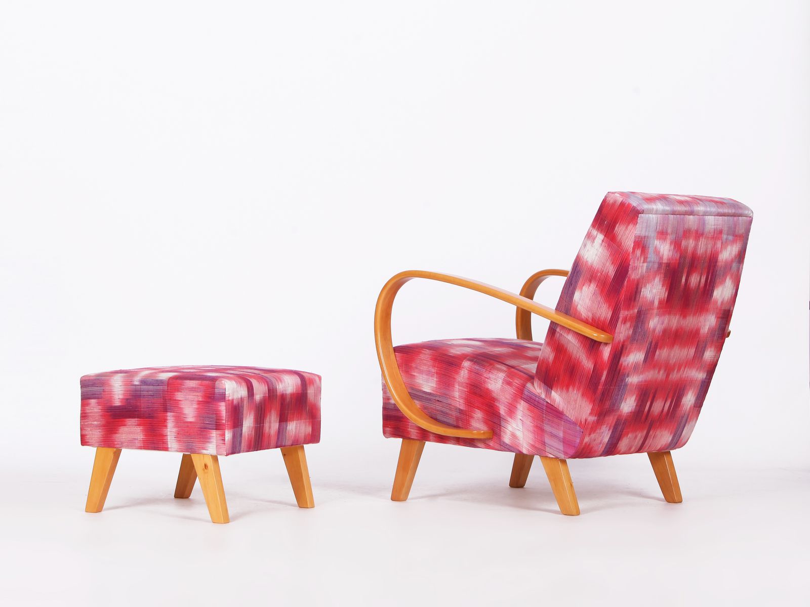 Restored 1950s Jindrich Halabala Armchair In Handwoven Thai Silk photo for sale