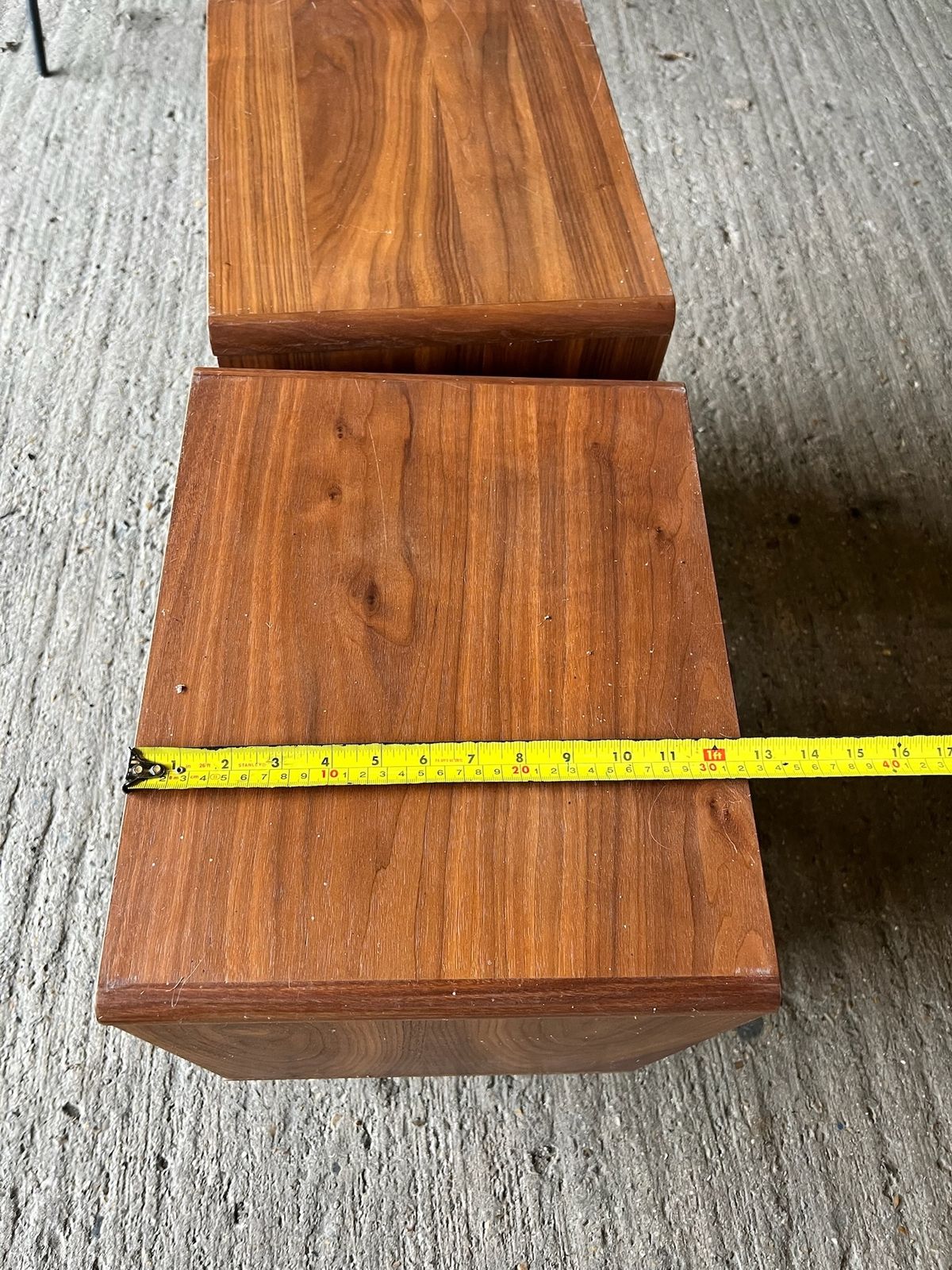 Pair Of Mid Century Modern Bedside Tables – Real Wood Veneer, Black Legs, Nightstands photo vinterior