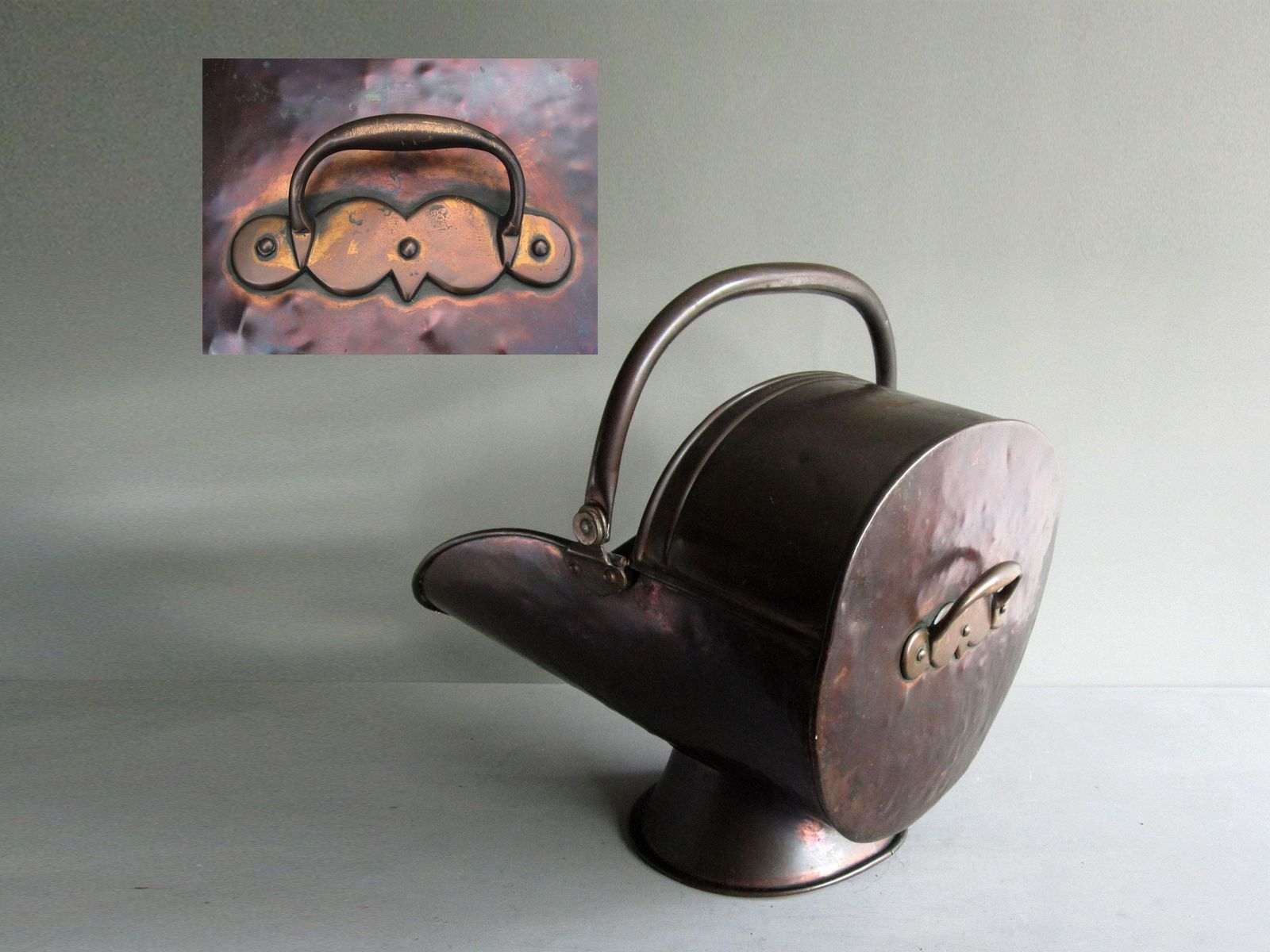 Antique Large Copper Helmet Shaped Scuttle Bucket