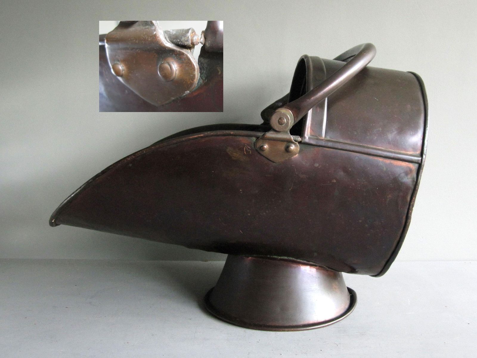 Antique Large Copper Helmet Shaped Scuttle Bucket photo furniture