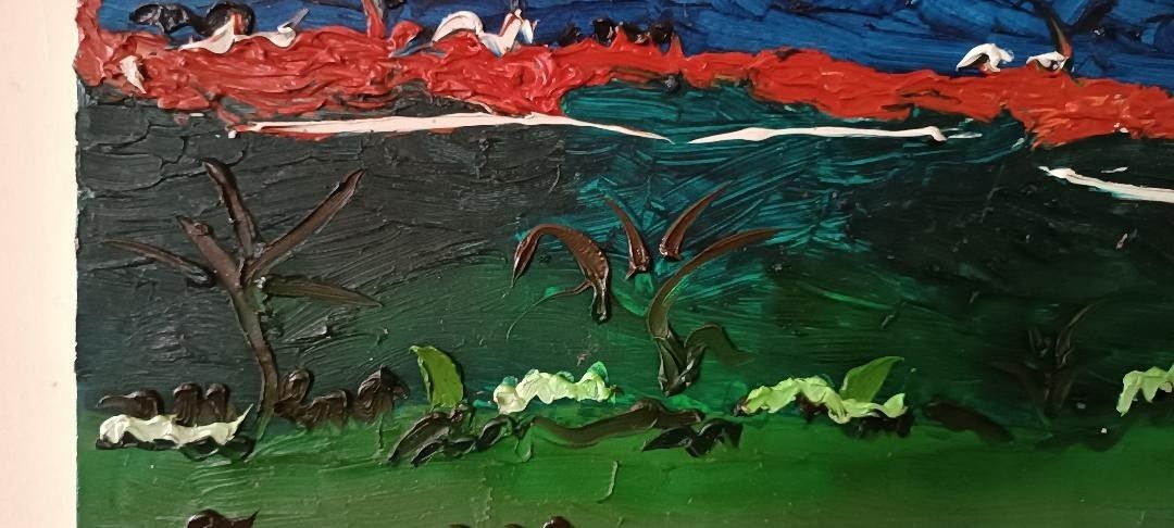 Peinture Abstraite à L'huile Sur Toile  Années 90 Matériau 60x50 Cm photo vinterior