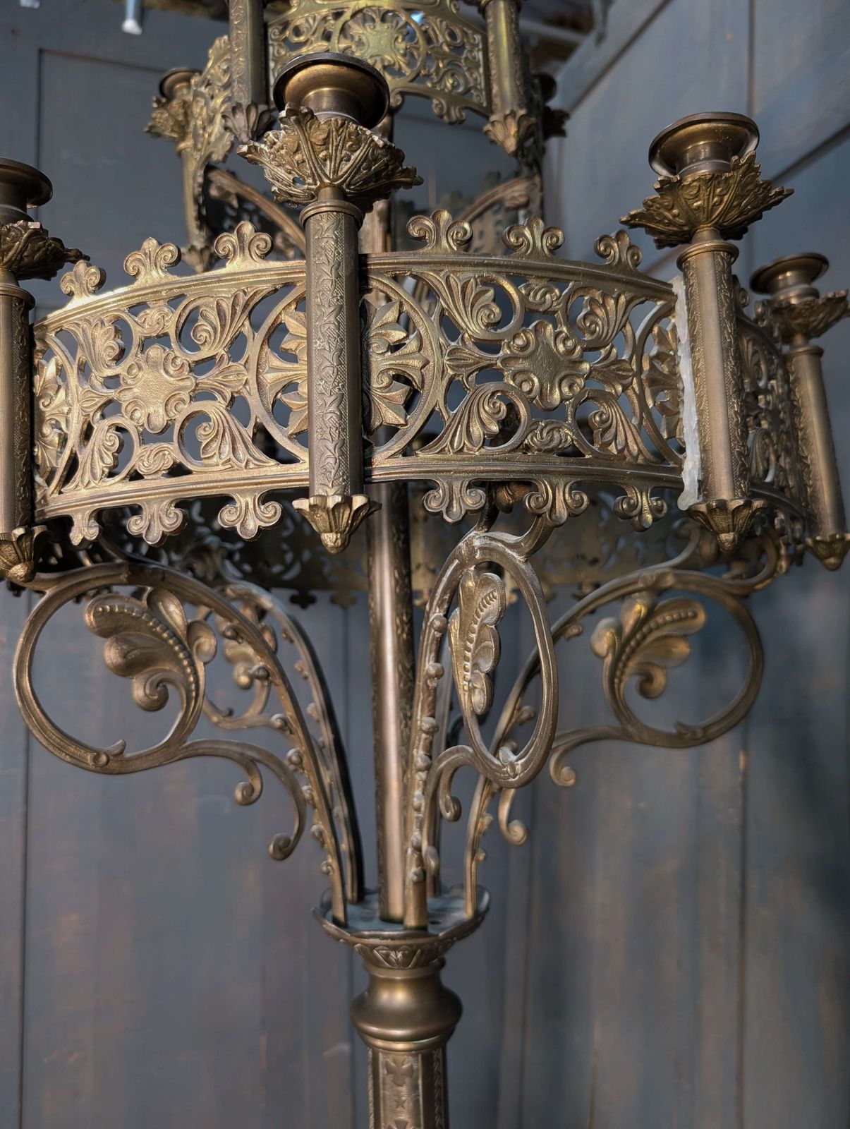 French Rocco Revival 1890’s Grand Eccleisistical Brass Floor Candleabra photo 1674.0