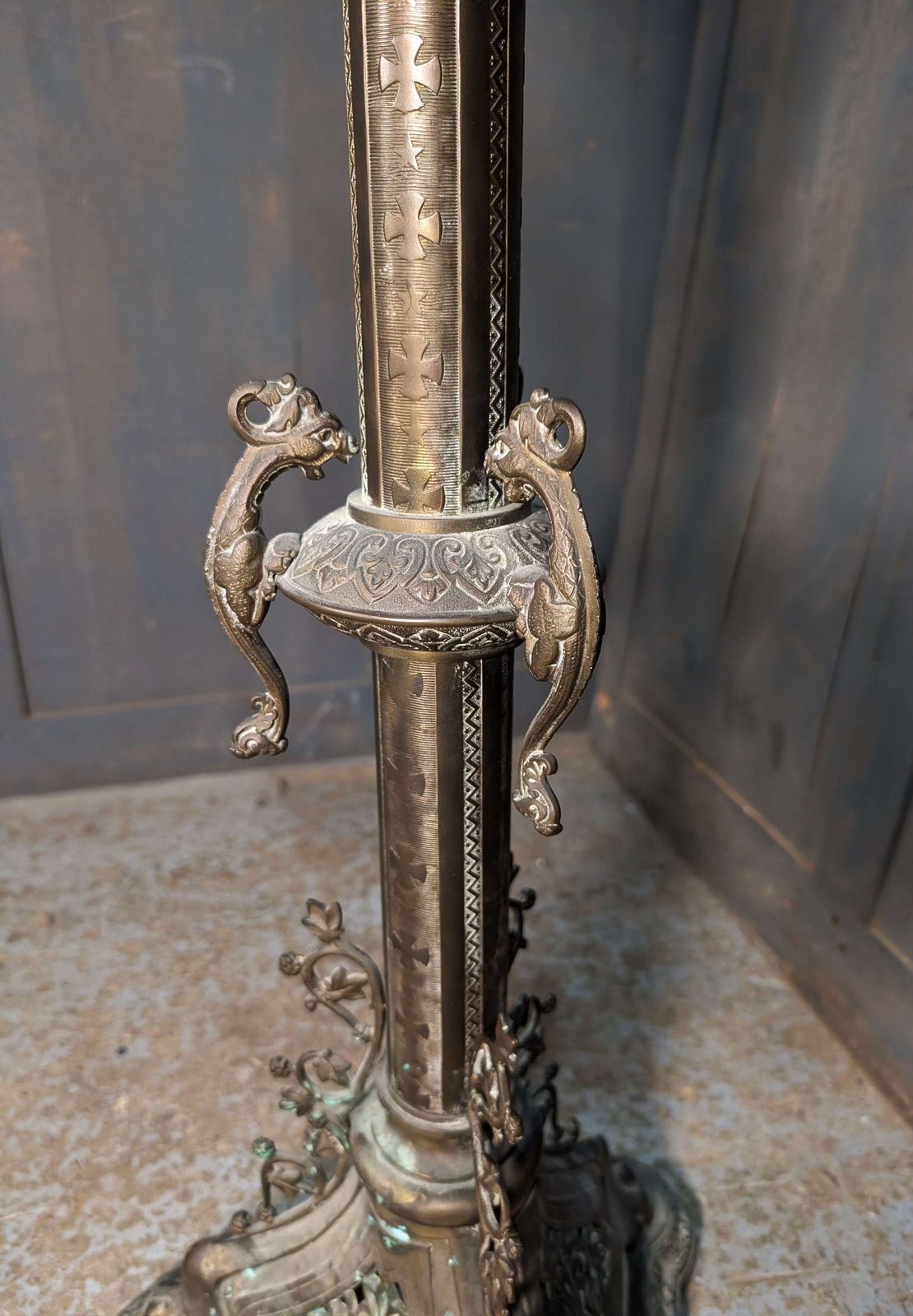 French Rocco Revival 1890’s Grand Eccleisistical Brass Floor Candleabra photo buy