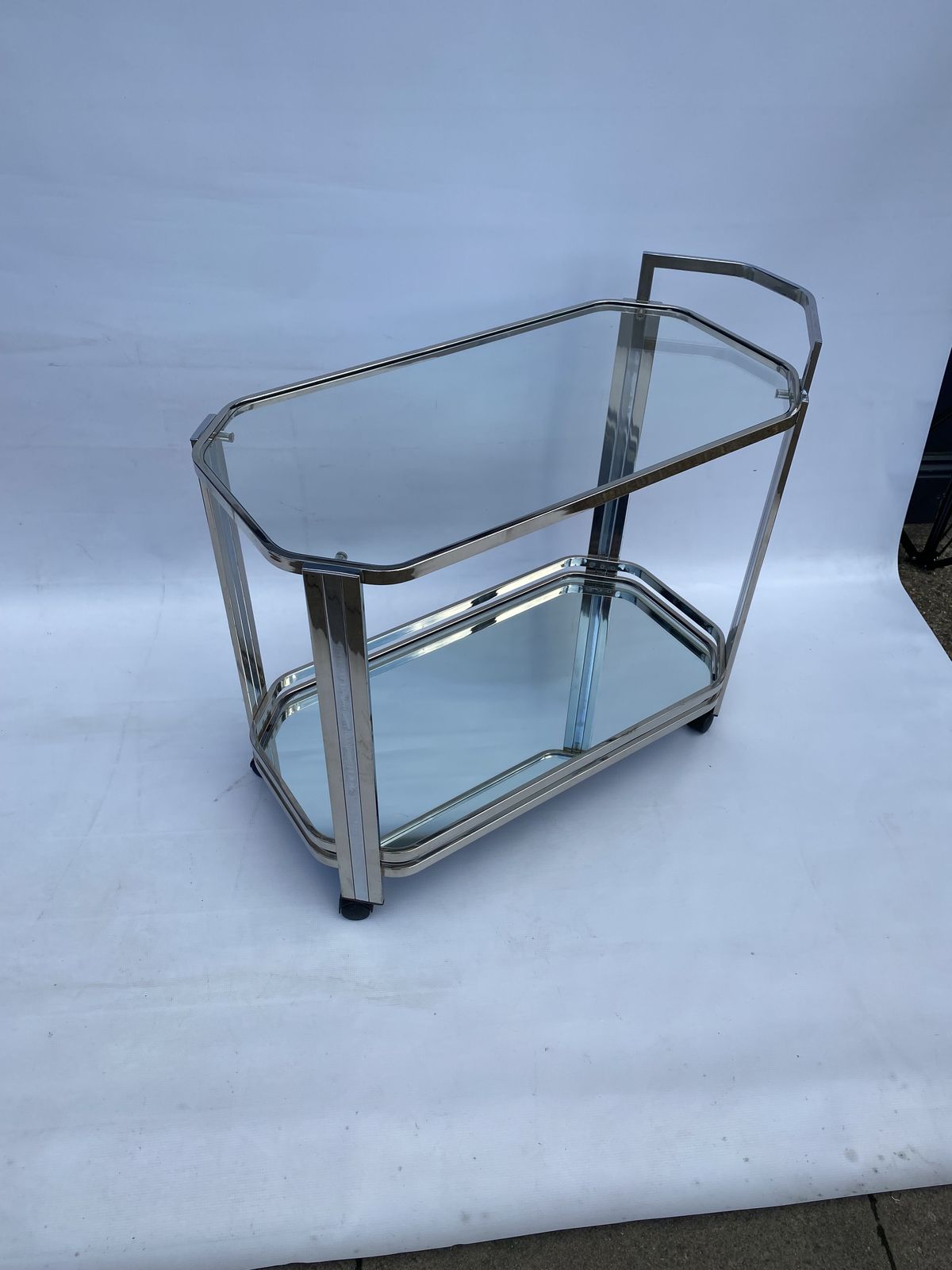 photo for sale Romeo Rega Chrome Bar Cart Drinks Trolley Table Glass Hollywood Regency 1970s