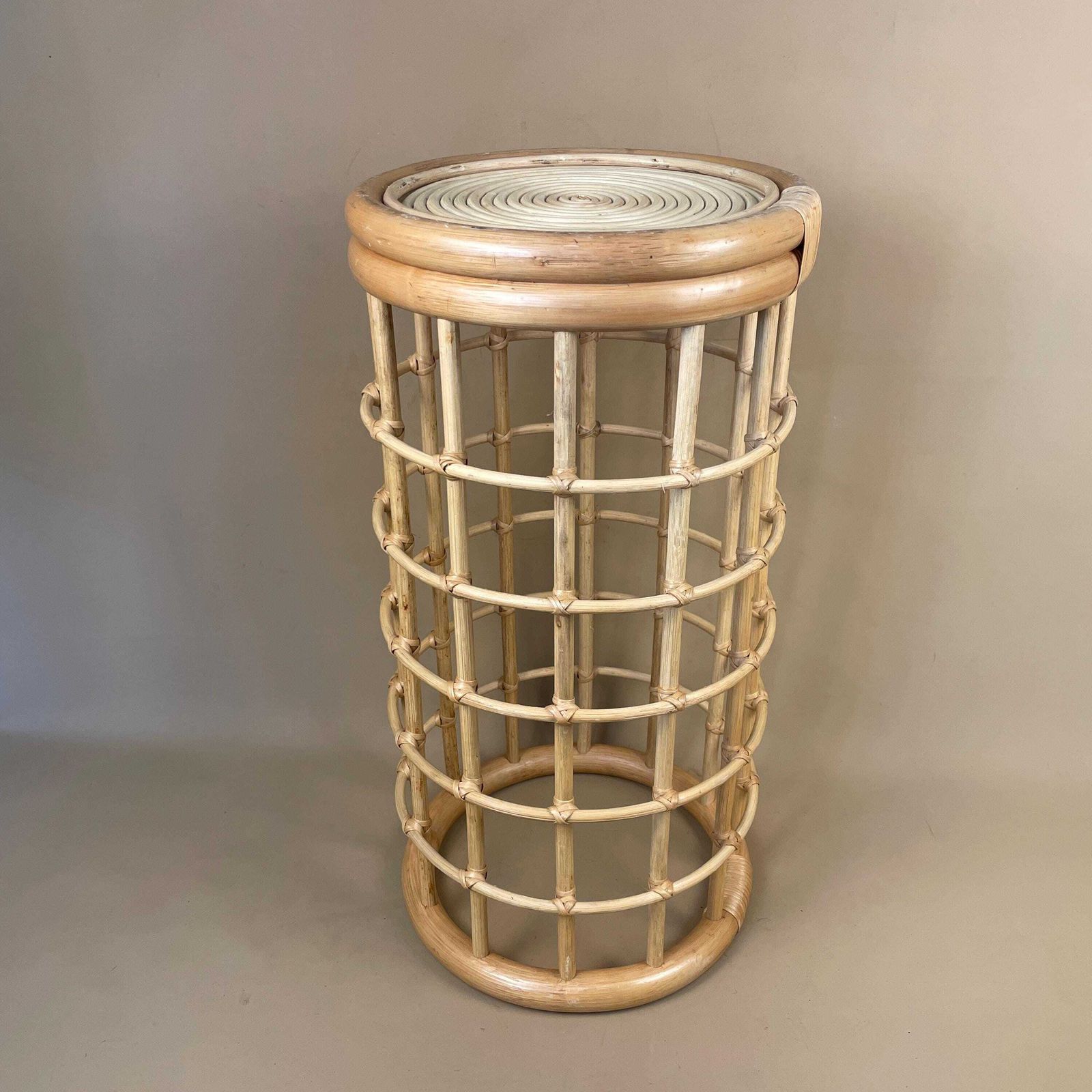Vintage Round Bamboo Plant Stand Small Slim Thin Table Cylinder Circle Top Boho Umbrella Holder photo 75.0