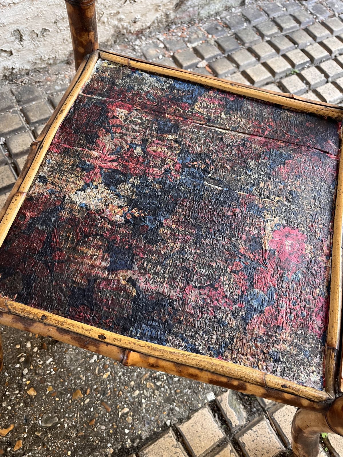 Edwardian Tiger Bamboo Side Table With Decoupage Detail photo 295.0