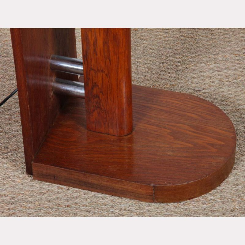 Modernist Oak And Chrome Plated Metal Floor Lamp, Attributed To Dim, 1930 photo for sale
