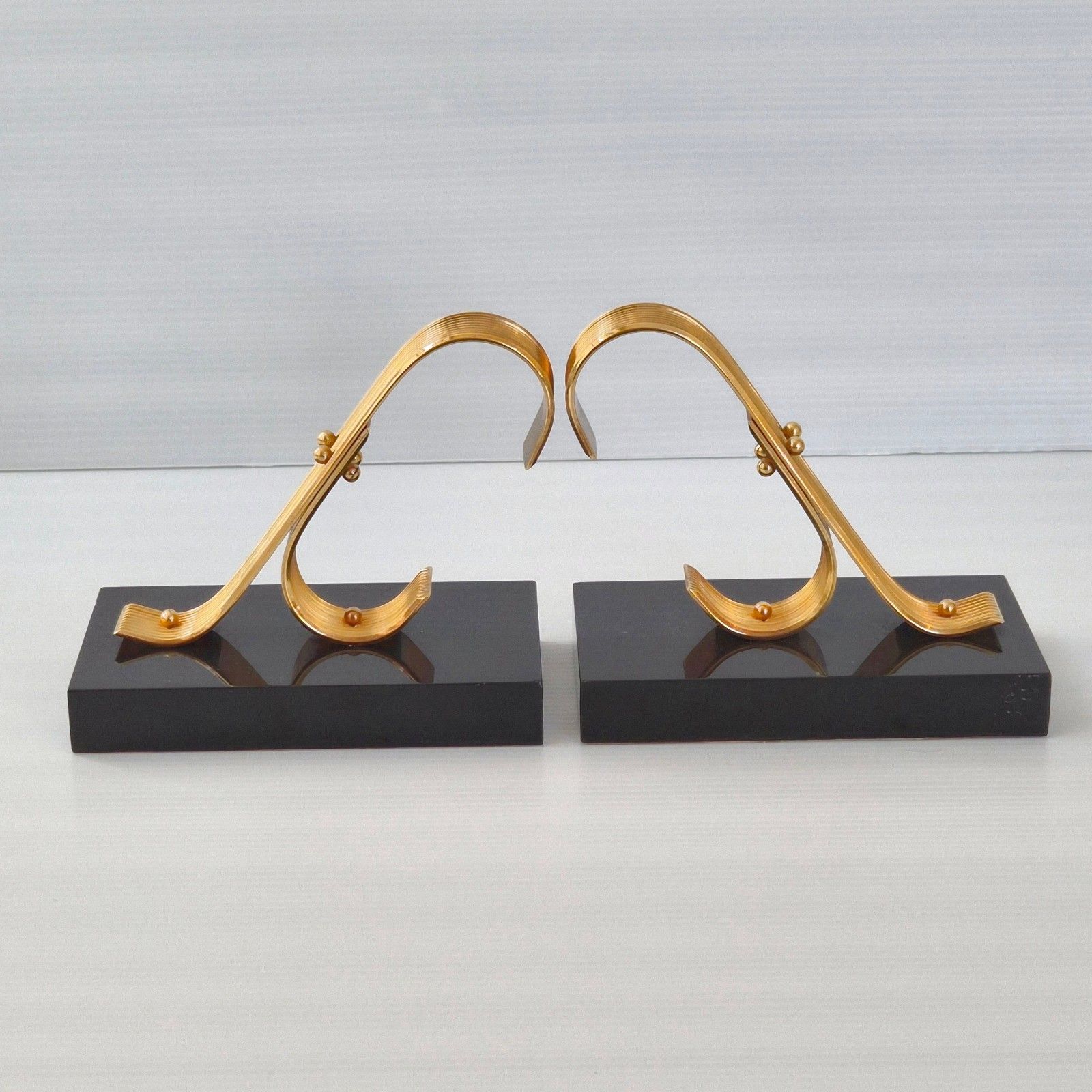 Pair Of Vintage 1960 Gold Starry Marble & Gold Brass Bookends 60s Retro photo furniture