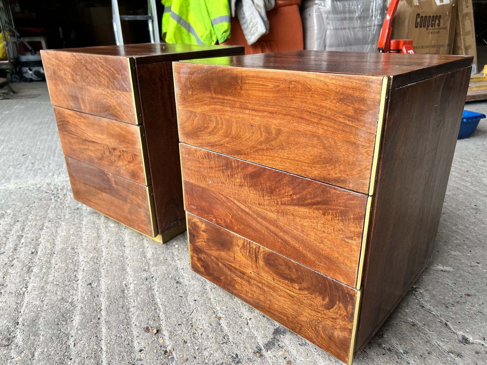 Pair Of Swoon Editions Mango Wood Bedside Tables – 3 Drawer Nightstands With Gold Detailing photo Furniture
