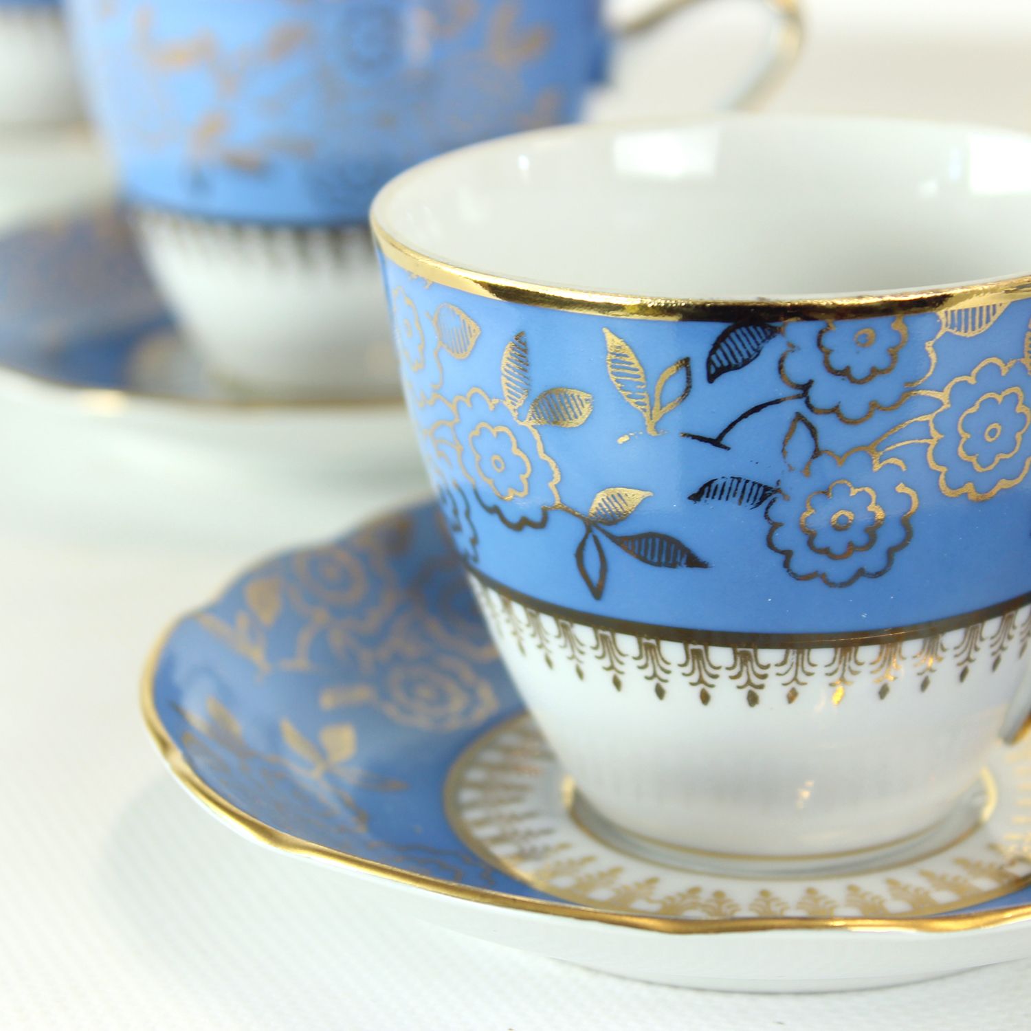 Vintage Blue & Gold Porcelain Tea Set By Stará Role, Czechoslovakia, 1950s photo Home Decor