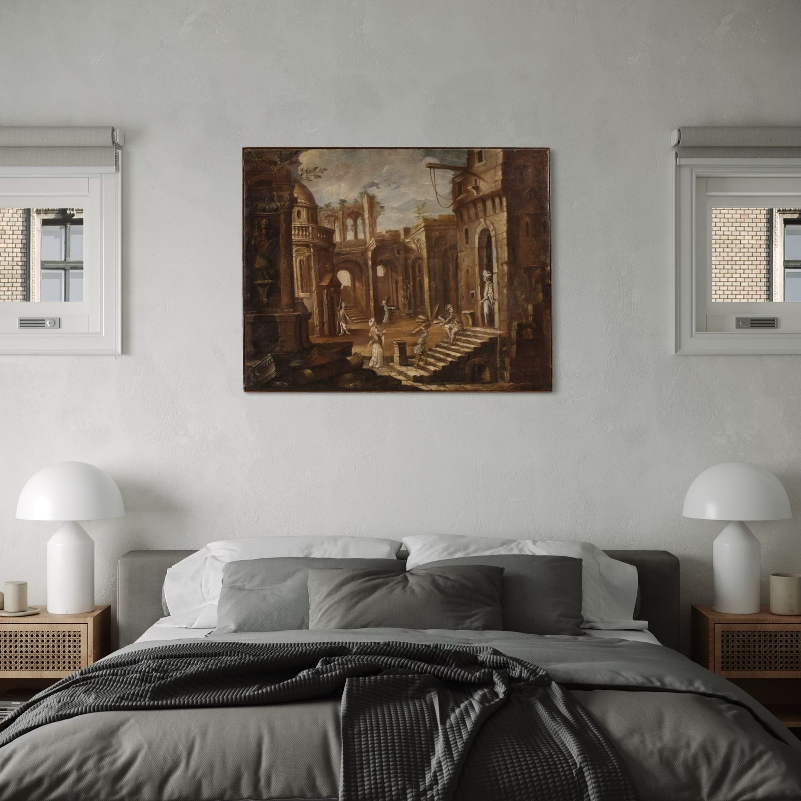 photo furniture Antique Italian Painting From The 18th Century, Architectural Capriccio With Figures