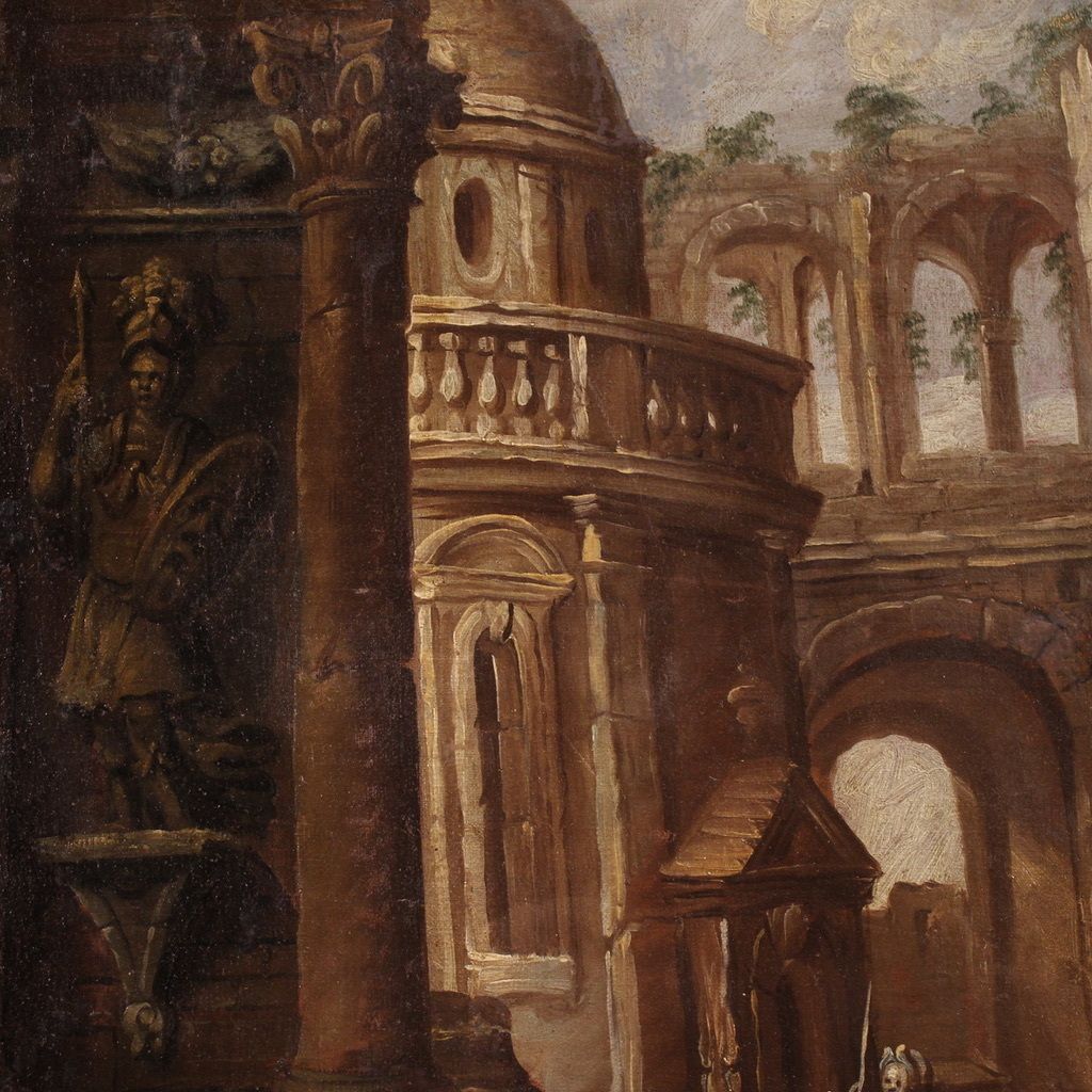 photo buy Antique Italian Painting From The 18th Century, Architectural Capriccio With Figures