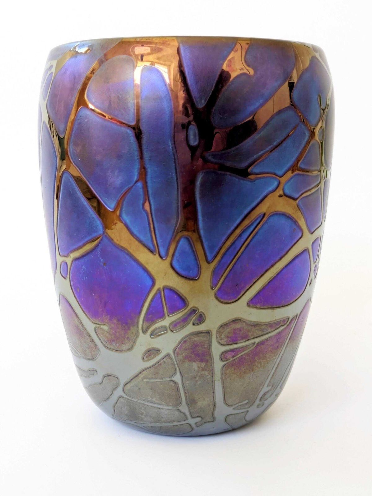 Rare Joska Art Nouveau Style Vase, Iridescent Mouth Blown Glass, Bodenmais Germany 1990 photo for sale