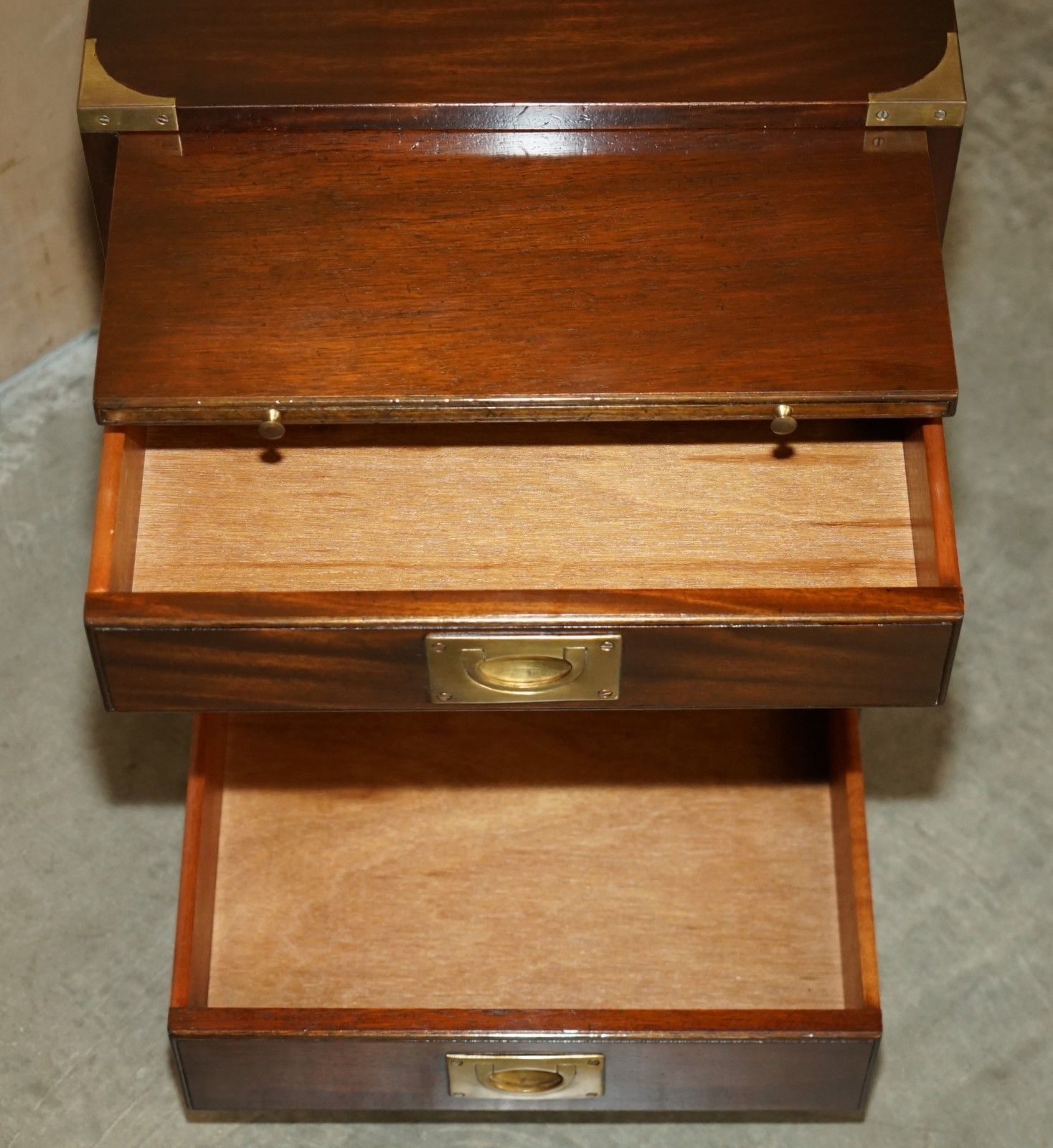 photo vinterior Harrods Kennedy Military Campaign Side End Table Drawers Inc Butlers Slip Tray