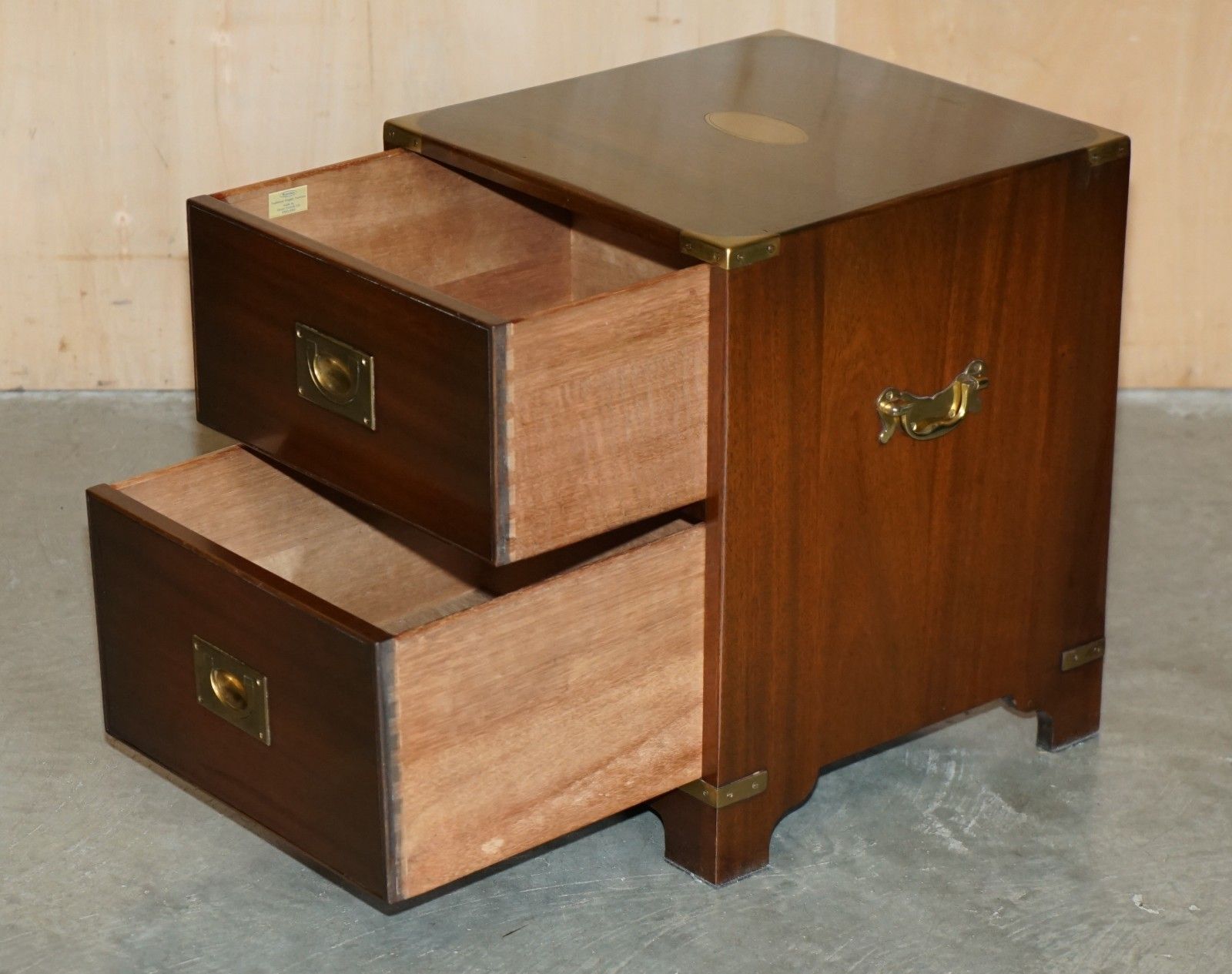 Furniture Stunning Mahogany Brass Harrods Kennedy Military Campaign Side End Table Drawers photo