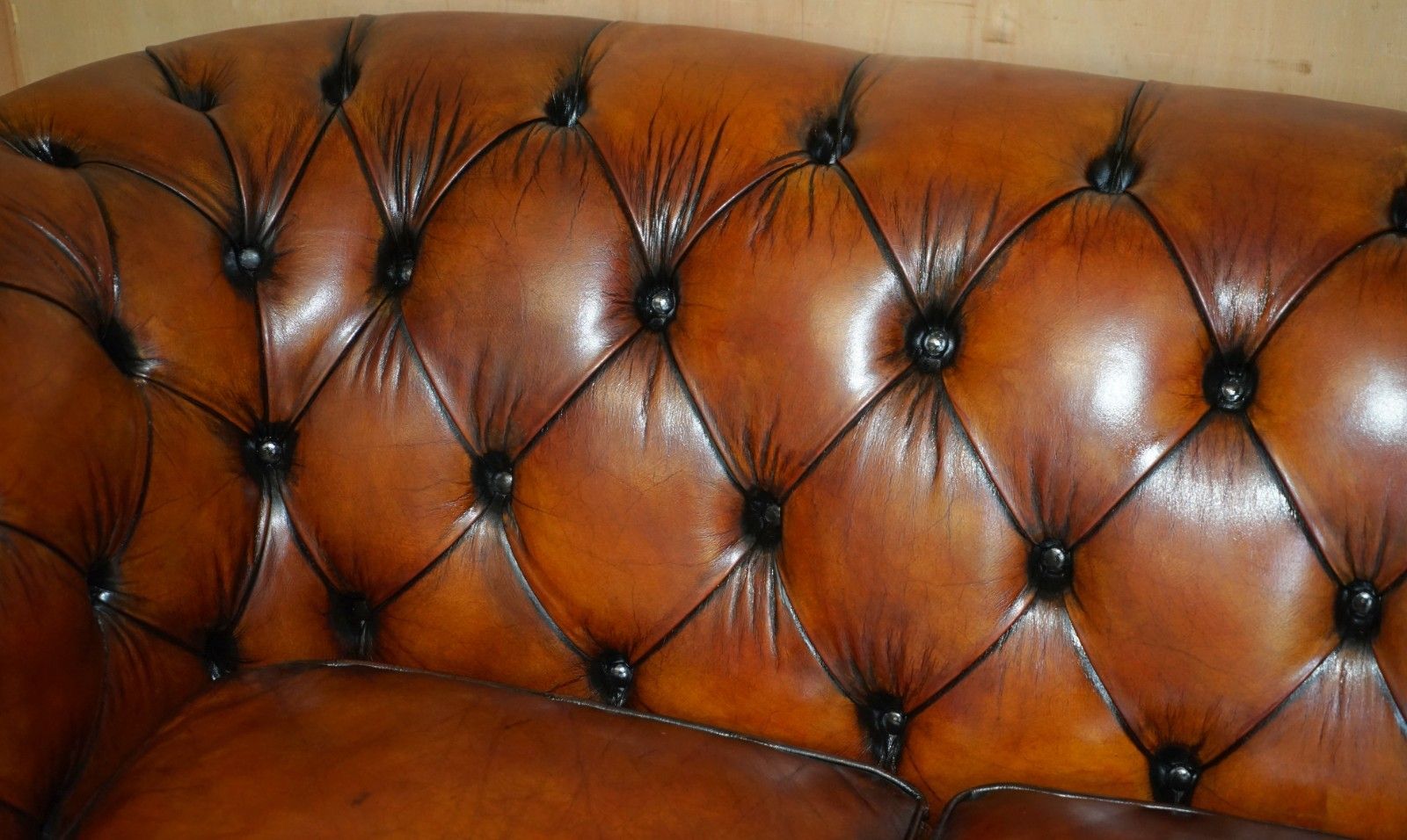 photo buy 1930's Hand Dyed Restored Whiskey Brown Leather Chesterfield Tufted Club Sofa