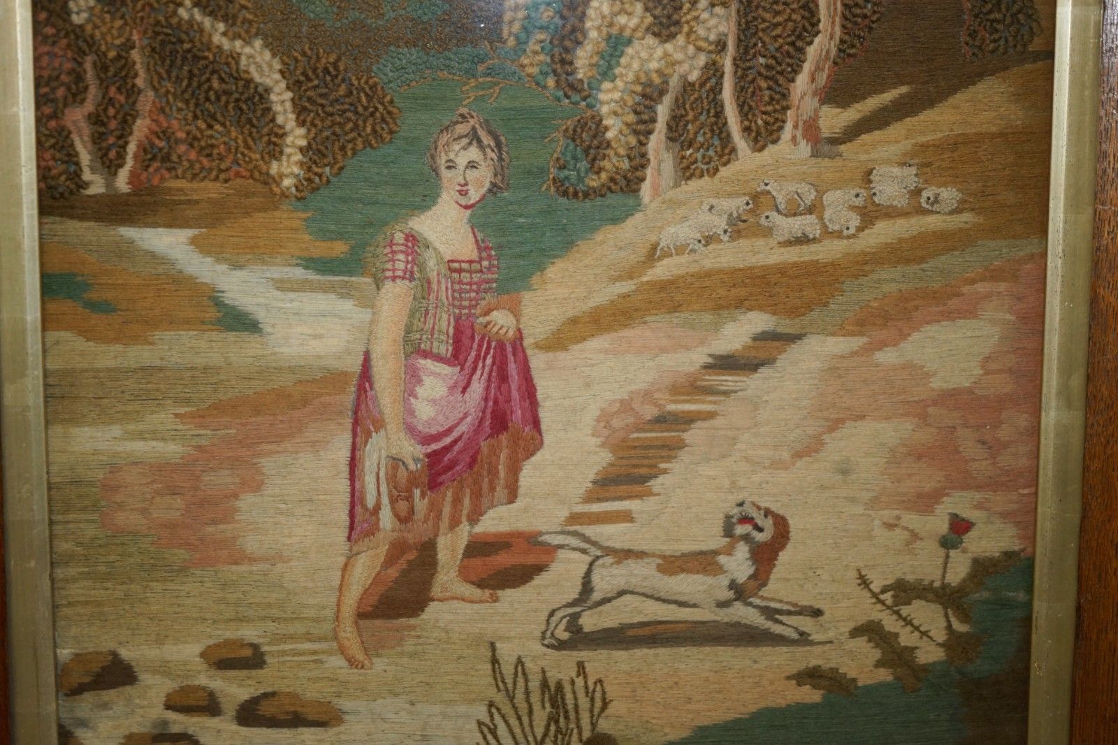 Georgian Circa 1820 Silk & Wool Work Stumpwork Style Embroidery Tapestry Picture photo for sale