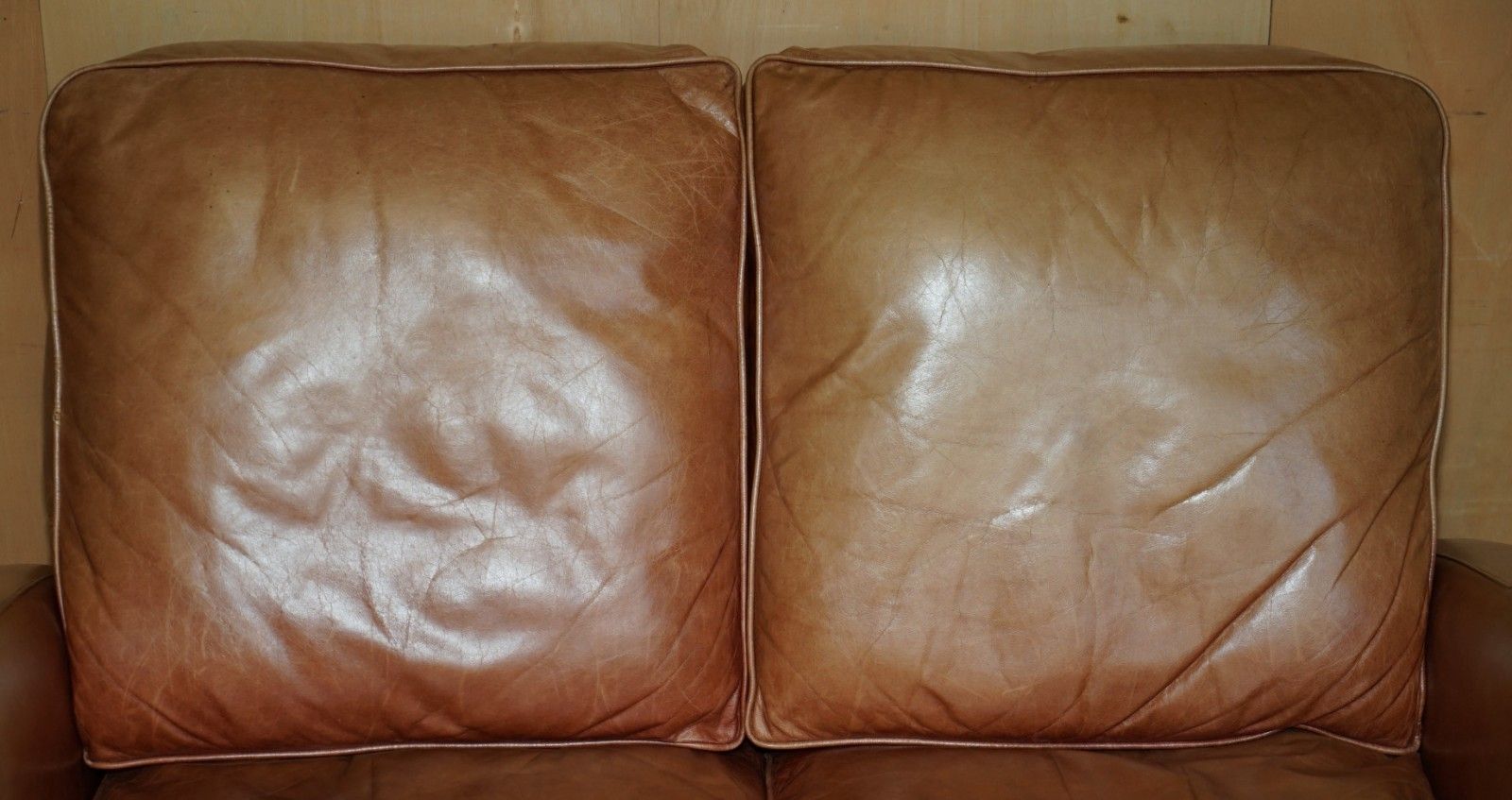 Brights Of Nettlebed Brown Leather Art Deco Sofa & Pair Of Armchairs Suite photo vinterior