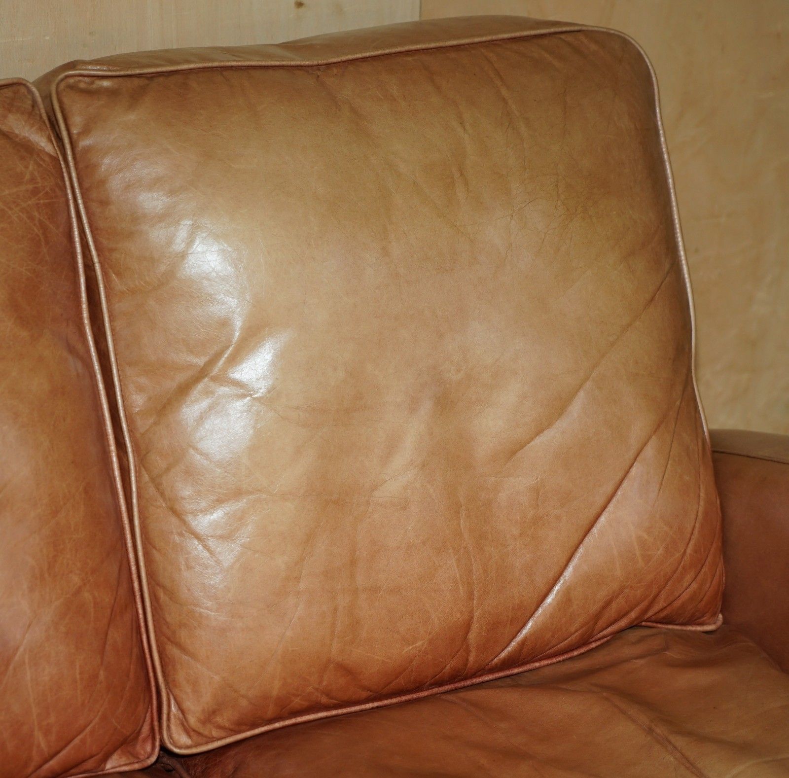 Brights Of Nettlebed Brown Leather Art Deco Sofa & Pair Of Armchairs Suite photo buy