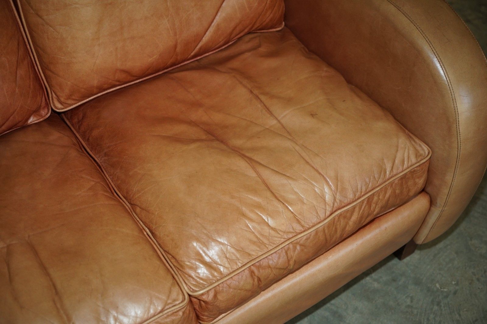 photo furniture Brights Of Nettlebed Brown Leather Art Deco Sofa & Pair Of Armchairs Suite