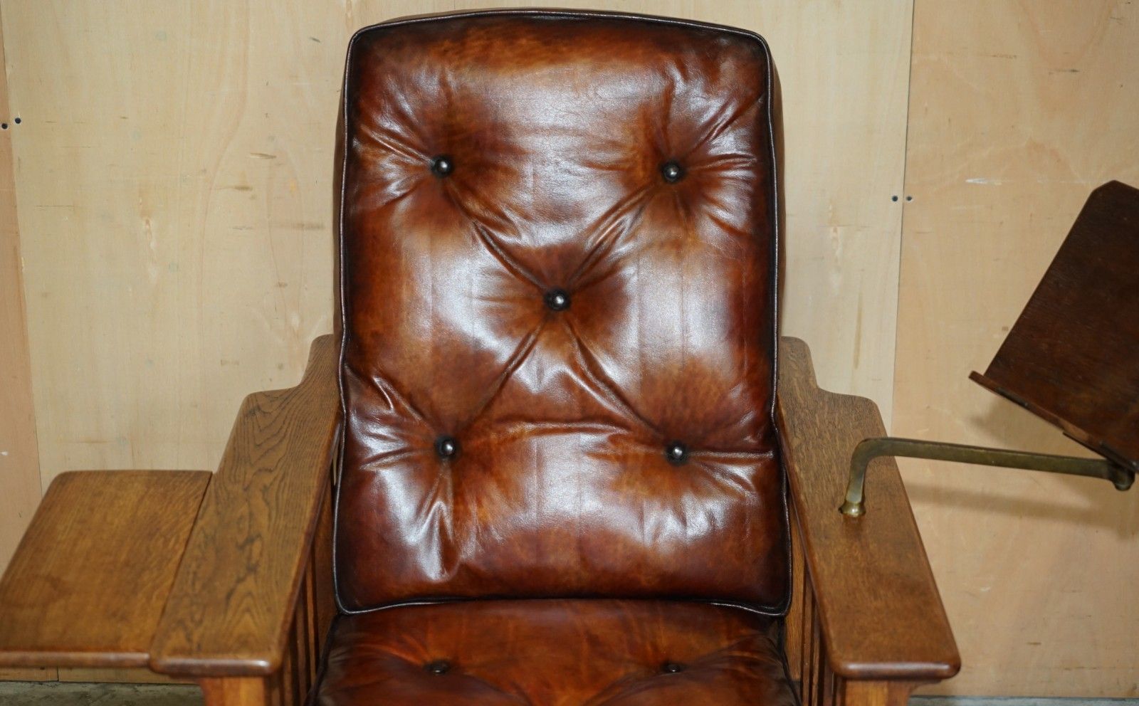 Antique Art Deco Chesterfield Brown Leather Reclining Armchair Writing Slope photo vinterior