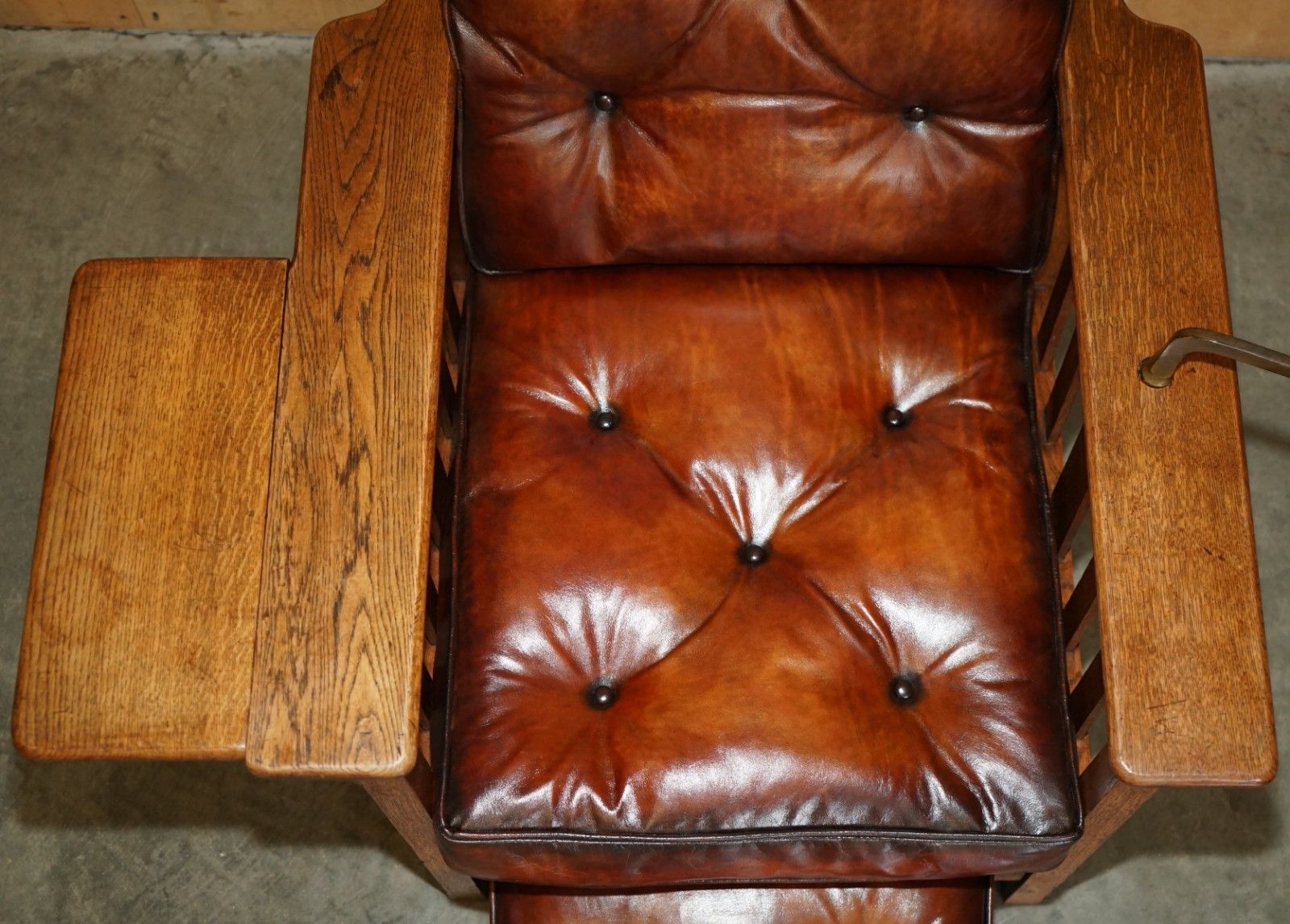 photo furniture Antique Art Deco Chesterfield Brown Leather Reclining Armchair Writing Slope