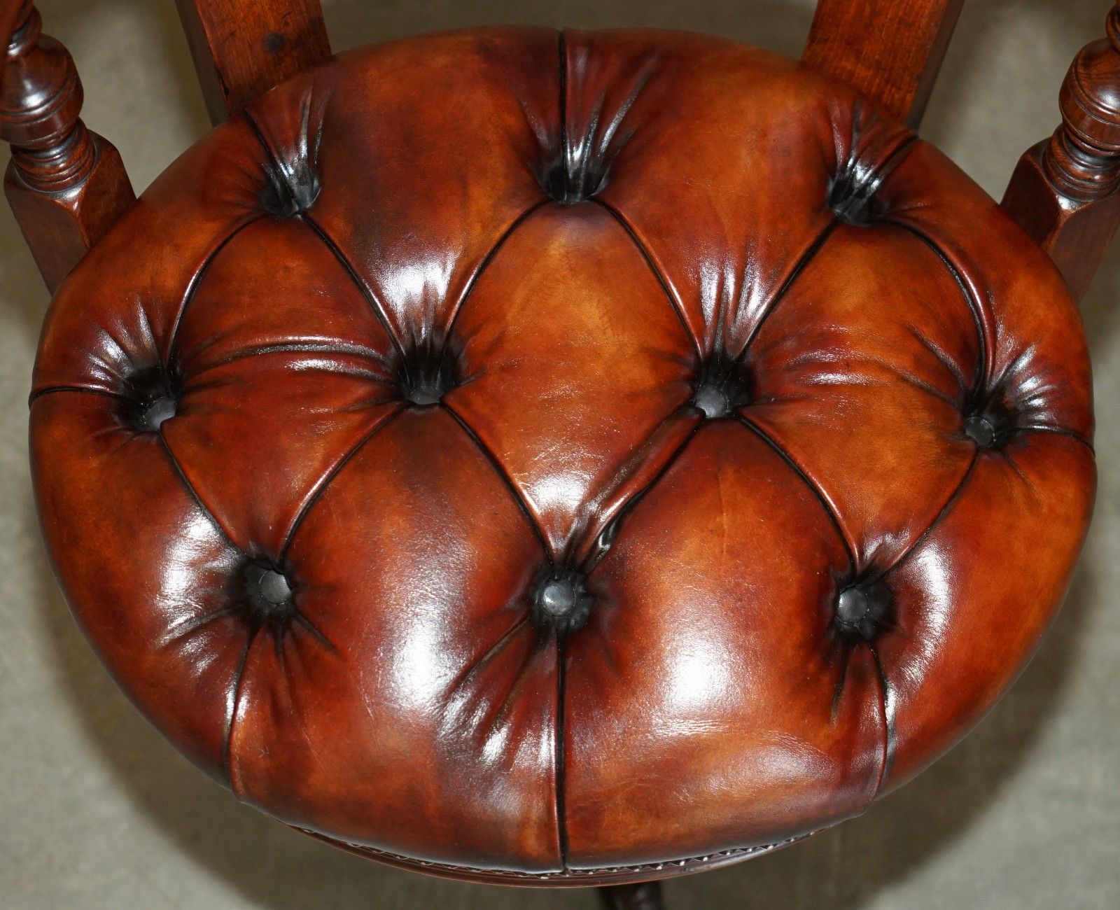 Antique Victorian Restored Brown Leather Chesterfield Tufted Captains Armchair photo vinterior