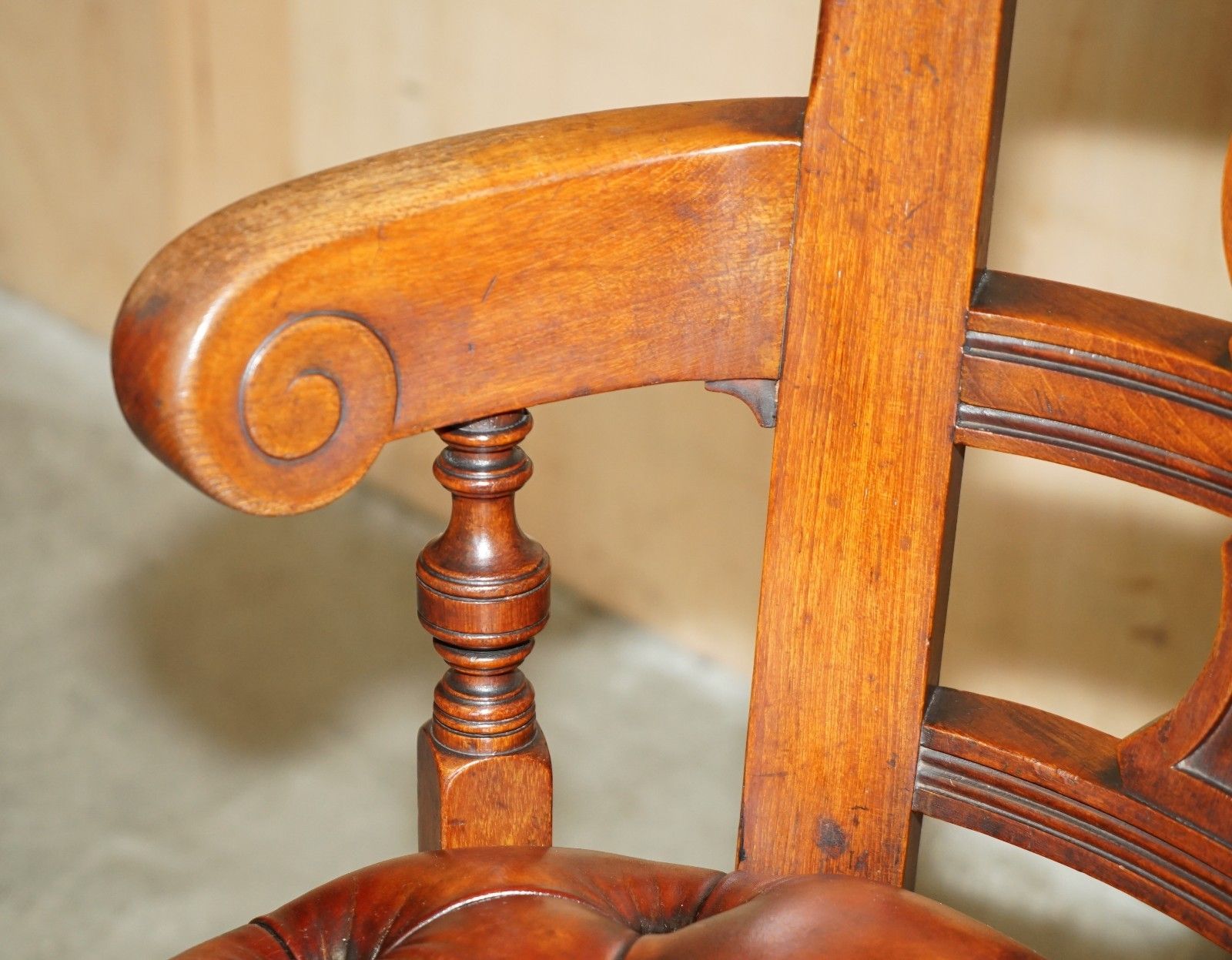 Antique Victorian Restored Brown Leather Chesterfield Tufted Captains Armchair photo buy