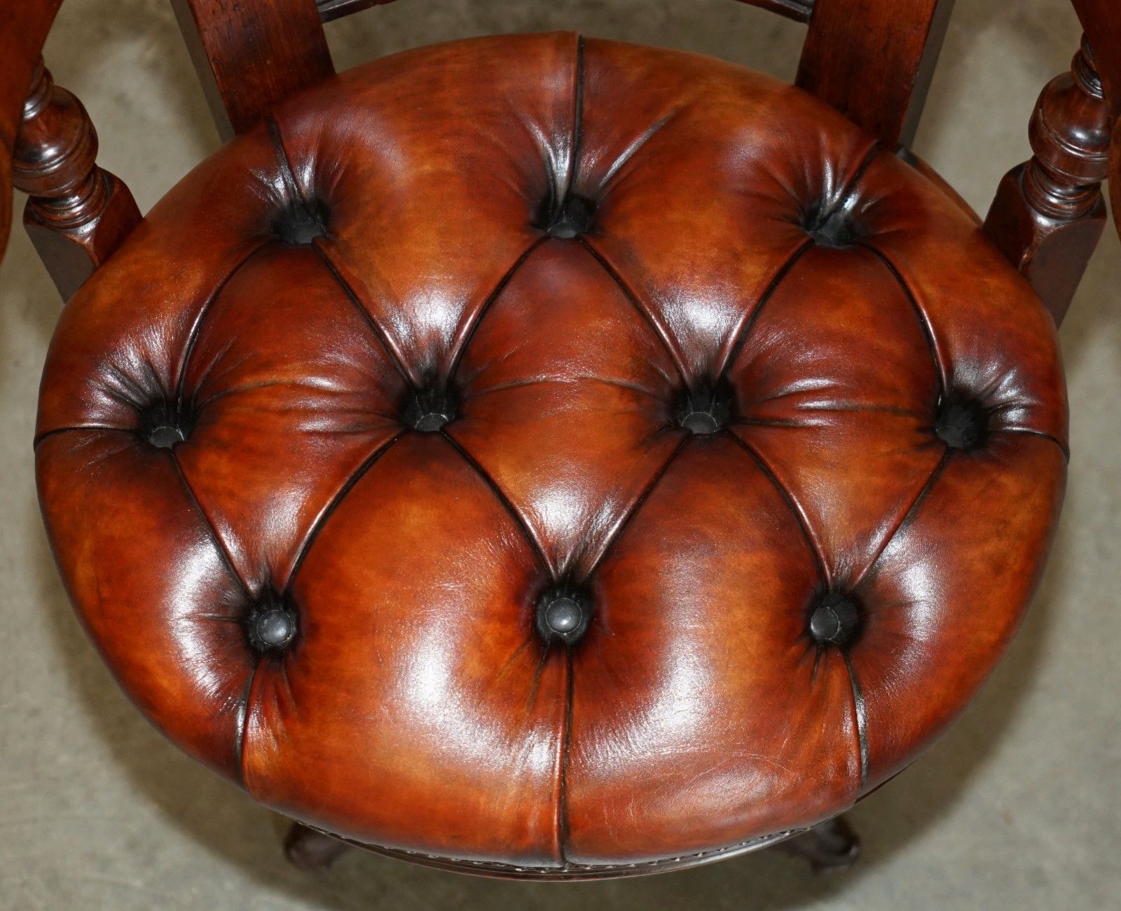 Antique Victorian Restored Brown Leather Chesterfield Tufted Captains Chair photo 2750.0