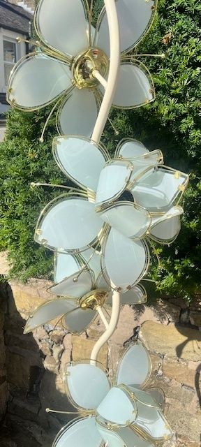 790.0 1980s Hollywood Regency Rare All White Italian Glass Lotus Flower Lamp photo