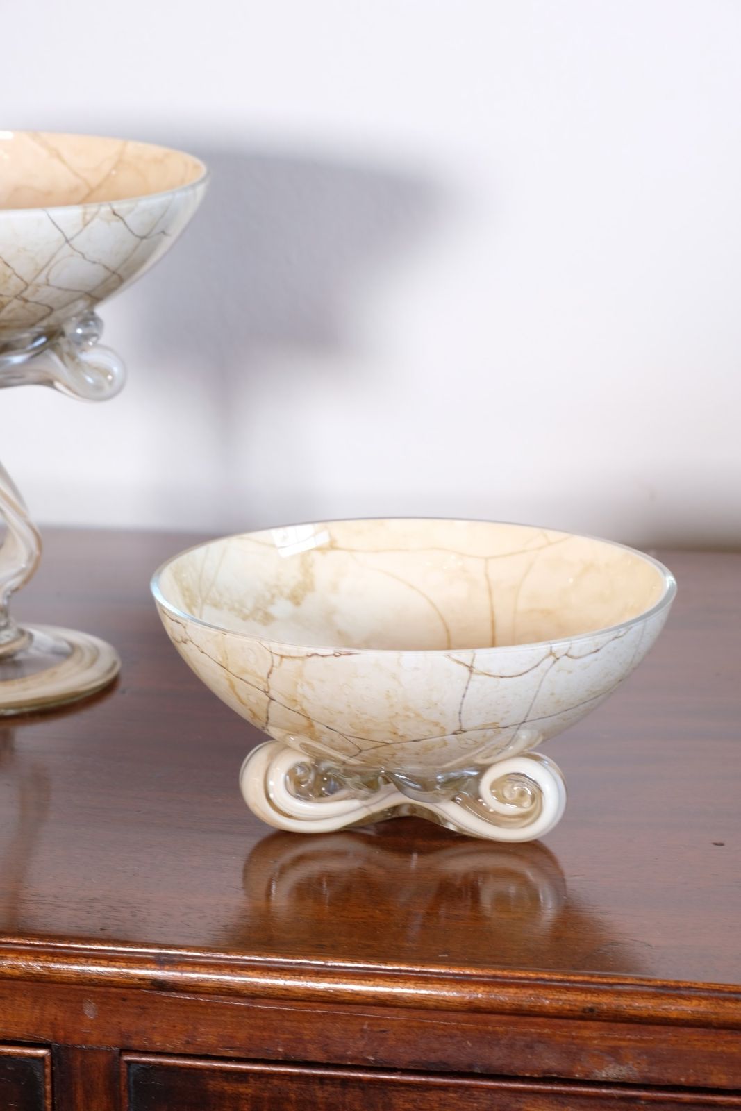 Murano Glass Tazza In A Caramel Swirl   Set Of Three photo vintage