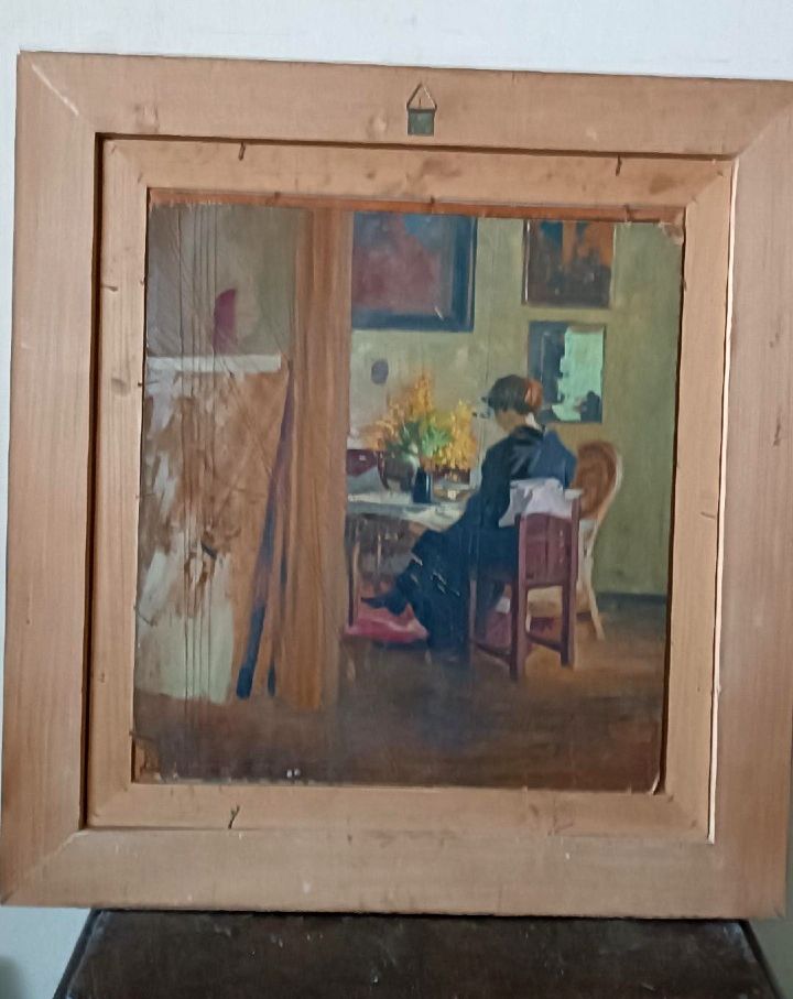 photo furniture Oil On Canvas Portrait 1920s Painted On The Back Giuseppe Torelli (1881  1959)