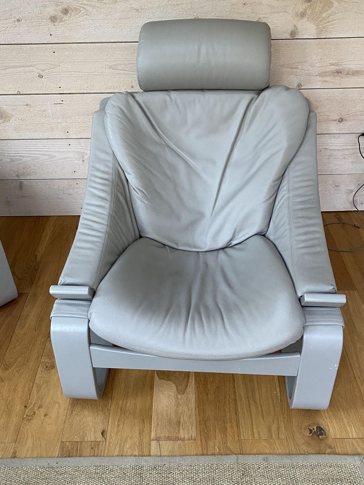 Kroken Grey Leather Armchairs Mid Century Bought From Roche Bobois (Receipt) Two Chairs photo furniture