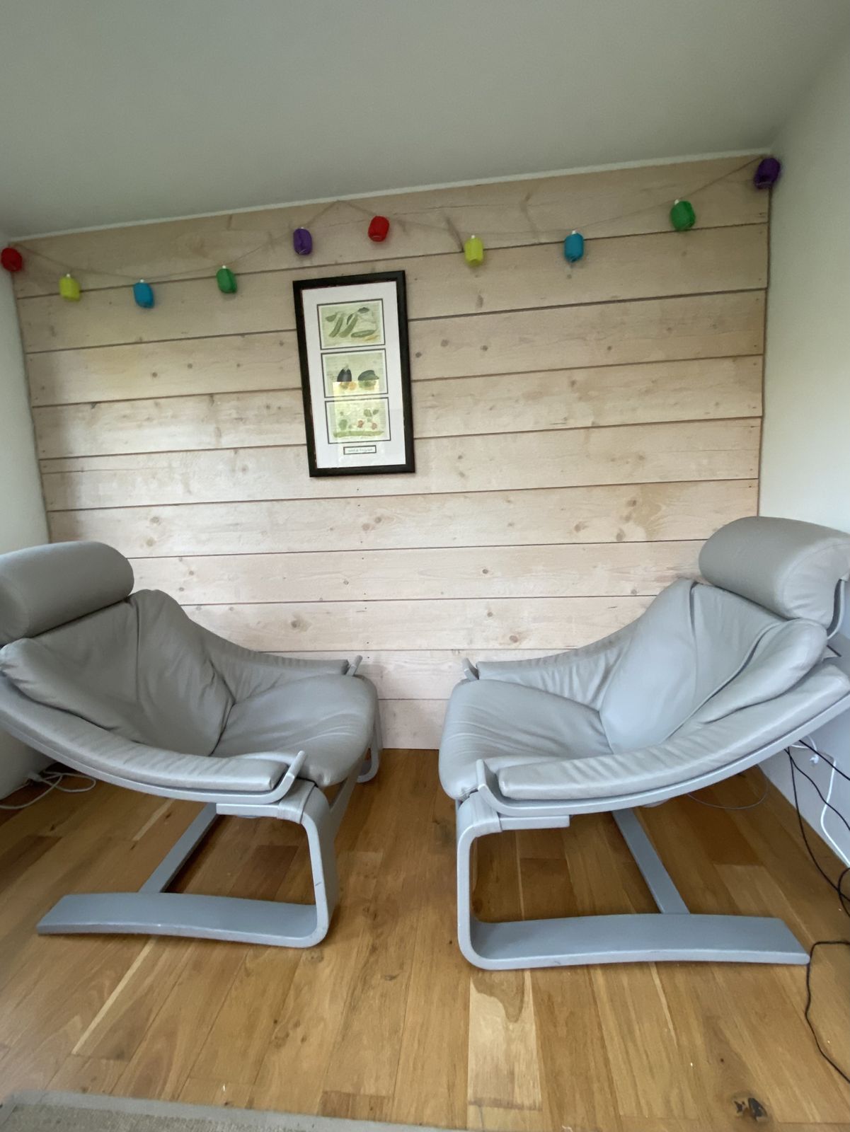 Kroken Grey Leather Armchairs Mid Century Bought From Roche Bobois (Receipt) Two Chairs