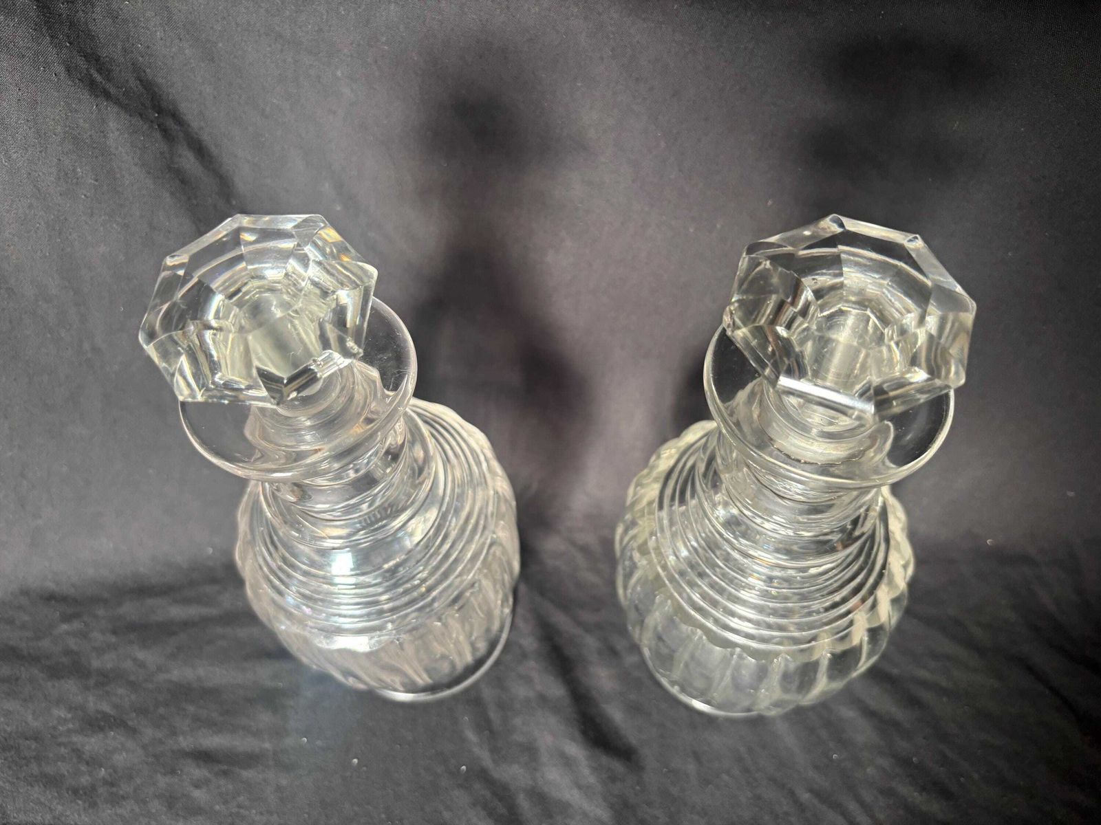 Pair Of Regency Circa 1810 Cut Glass Footed Decanters Mushroom Stoppers photo furniture