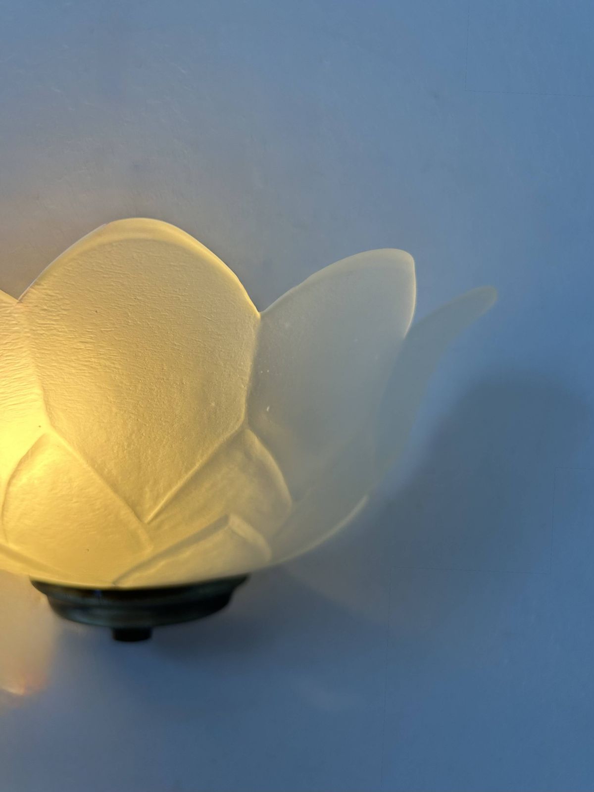 Pair Of Vintage Brass And Sandblasted Glass Wall Lights, France, 1970 photo vinterior