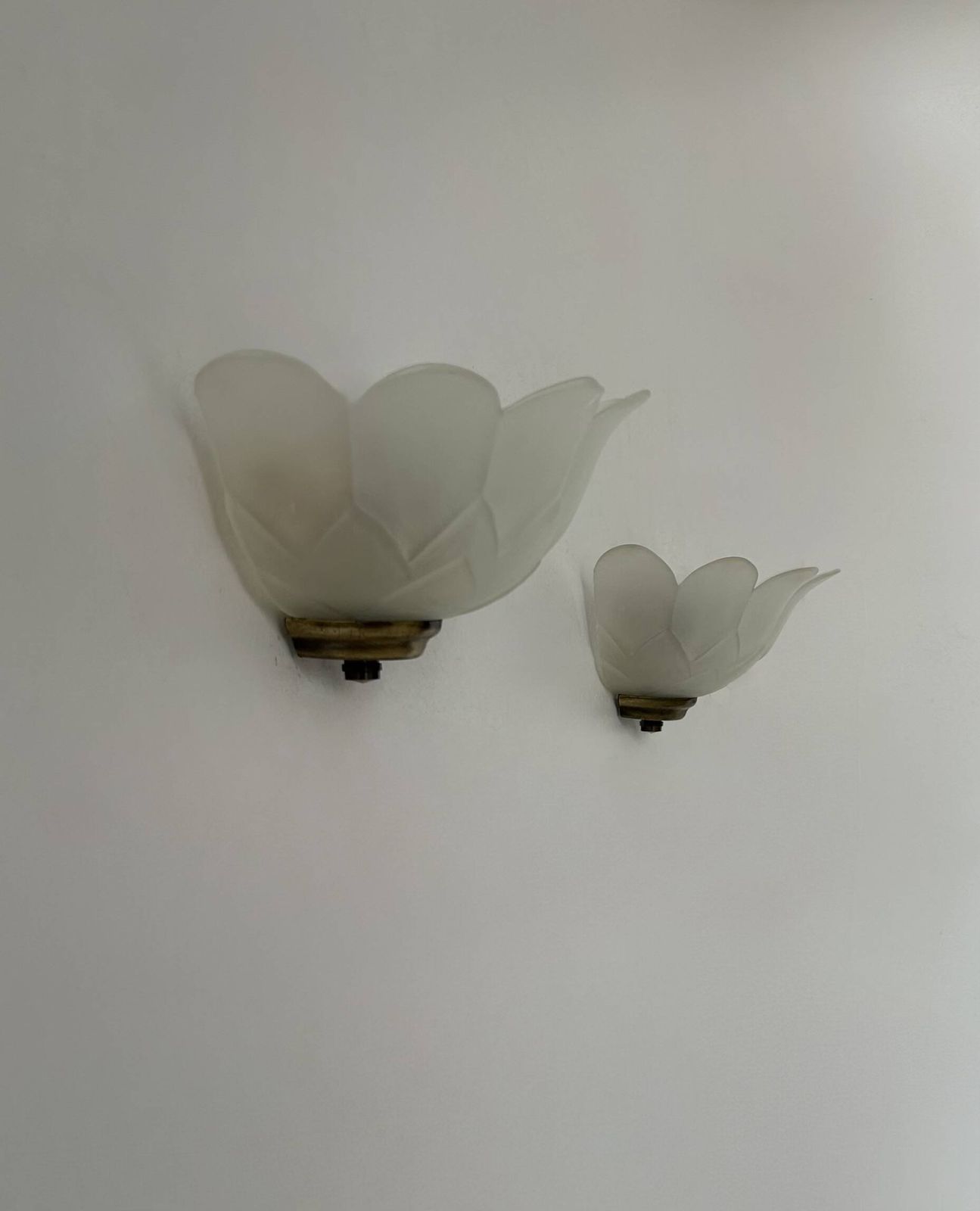 Pair Of Vintage Brass And Sandblasted Glass Wall Lights, France, 1970 photo buy