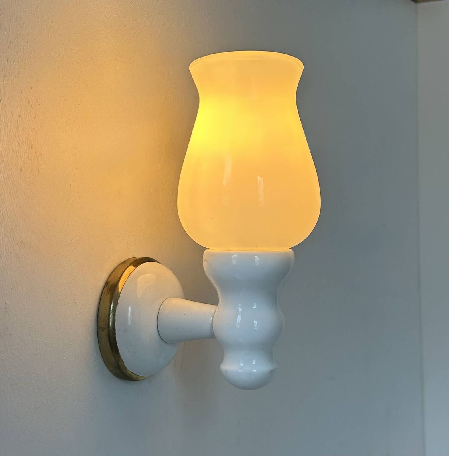 Vintage Painted Wood And Opaline Wall Lamp, France, 1980 photo for sale