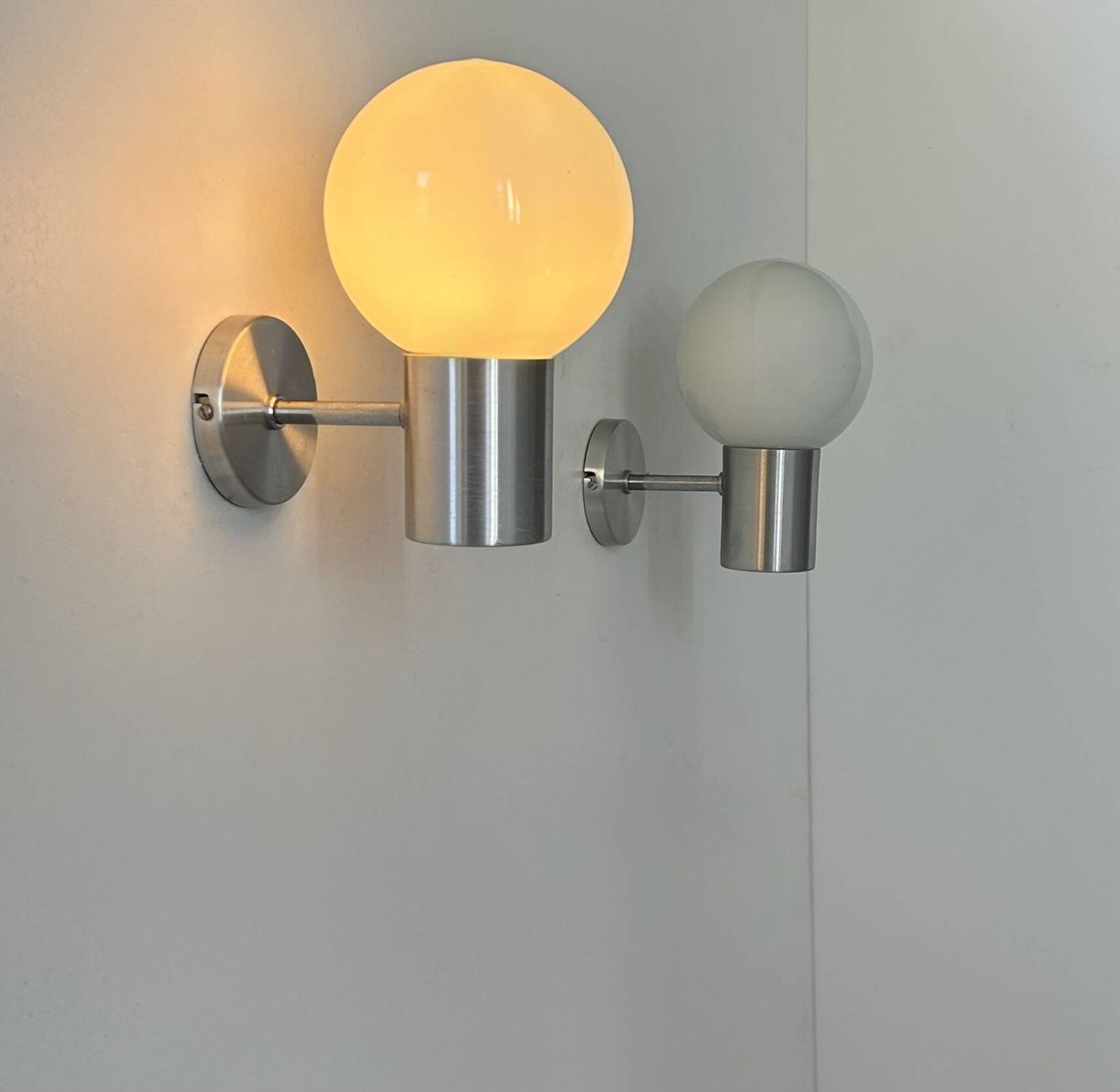 Pair Of Vintage Wall Lights, Aluminum And Opaline, France, 1980 photo furniture